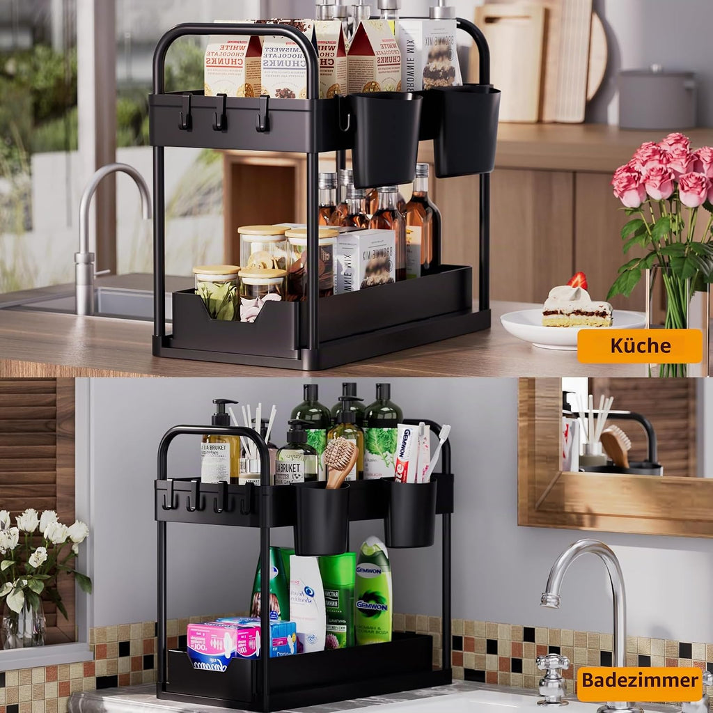 Unterwaschbecken Organizer 2 Etagen Kuechenregal Schwarz