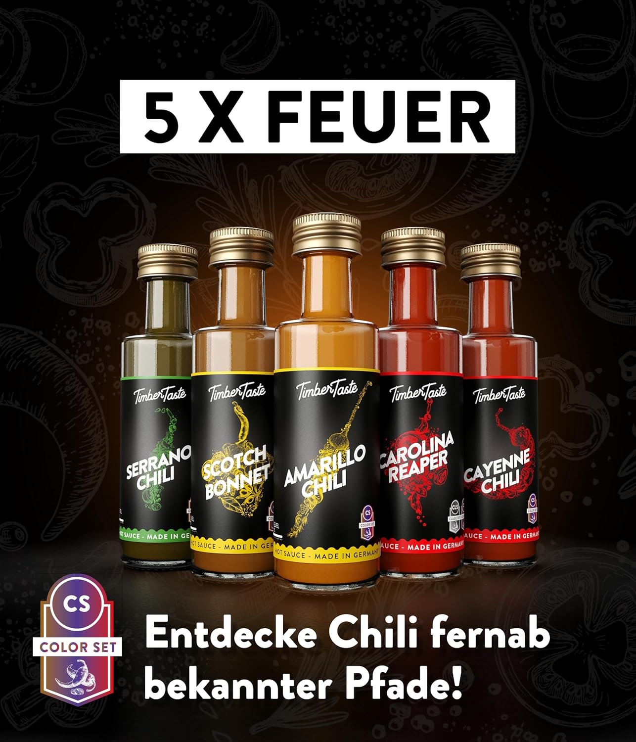 TIMBER TASTE Chili Sauce Geschenkset 5× scharfe Sossen