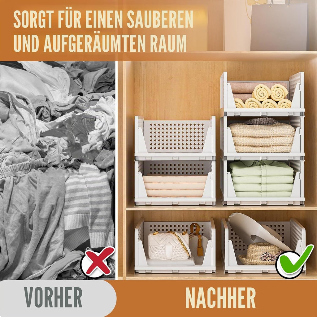 Schrank Organizer 4er Set faltbar stapelbar Aufbewahrungsboxen Weiss