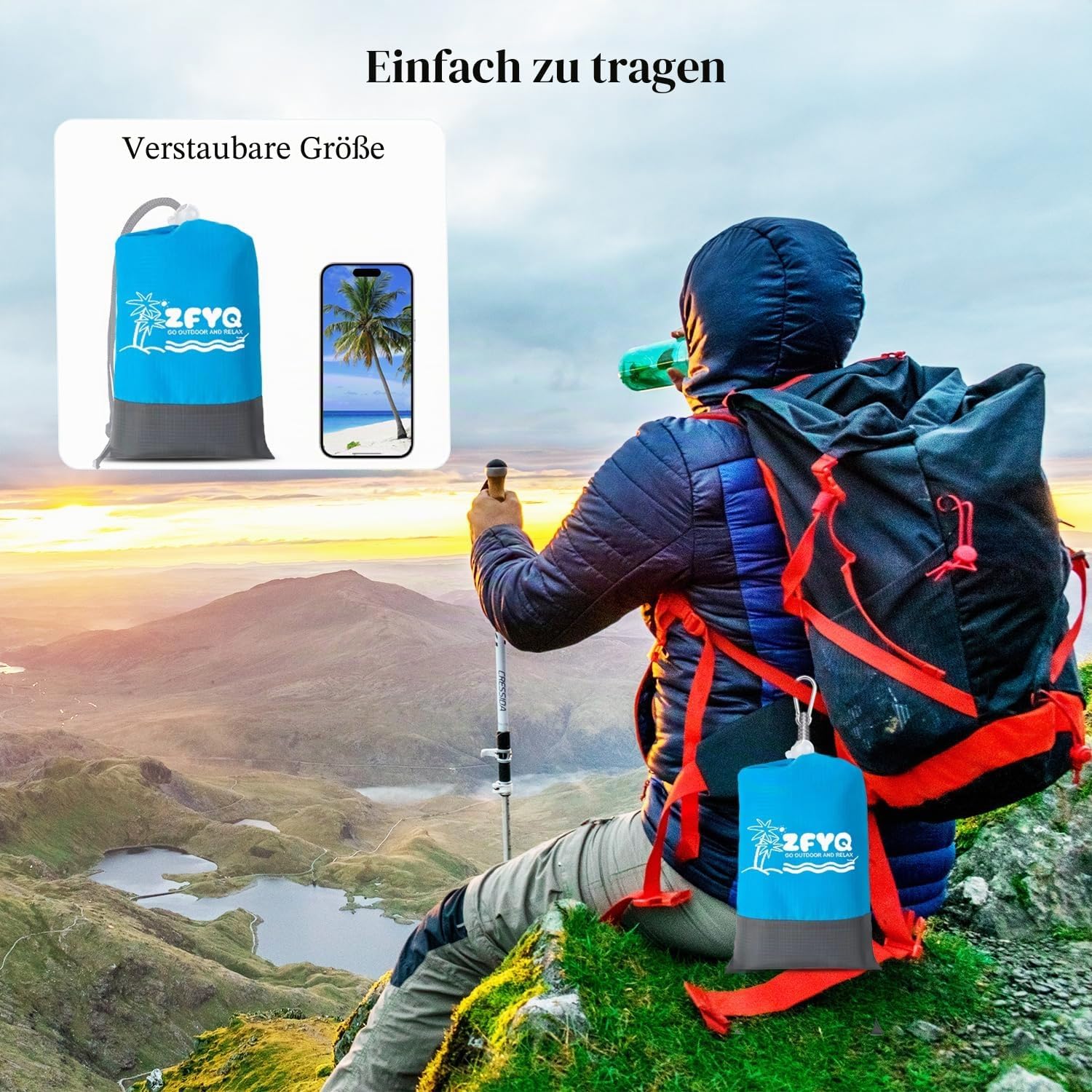 Picknickdecke 200 cm x 210 cm wasserdicht Stranddecke mit 4 Erdnaegeln