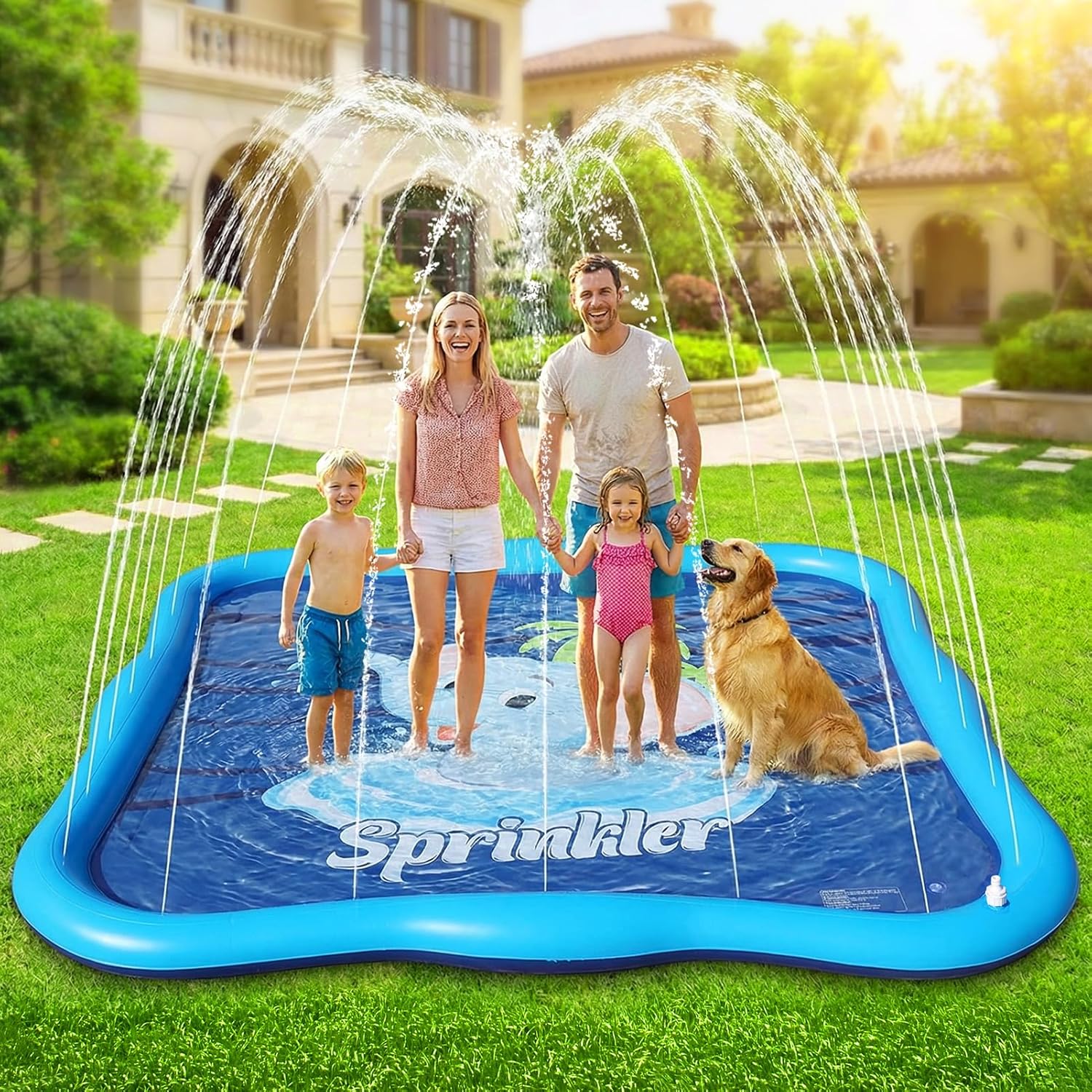 Luxfero Spritzmatte 210 cm Elefant Wasser-Spielmatte mit verstellbarer Duese