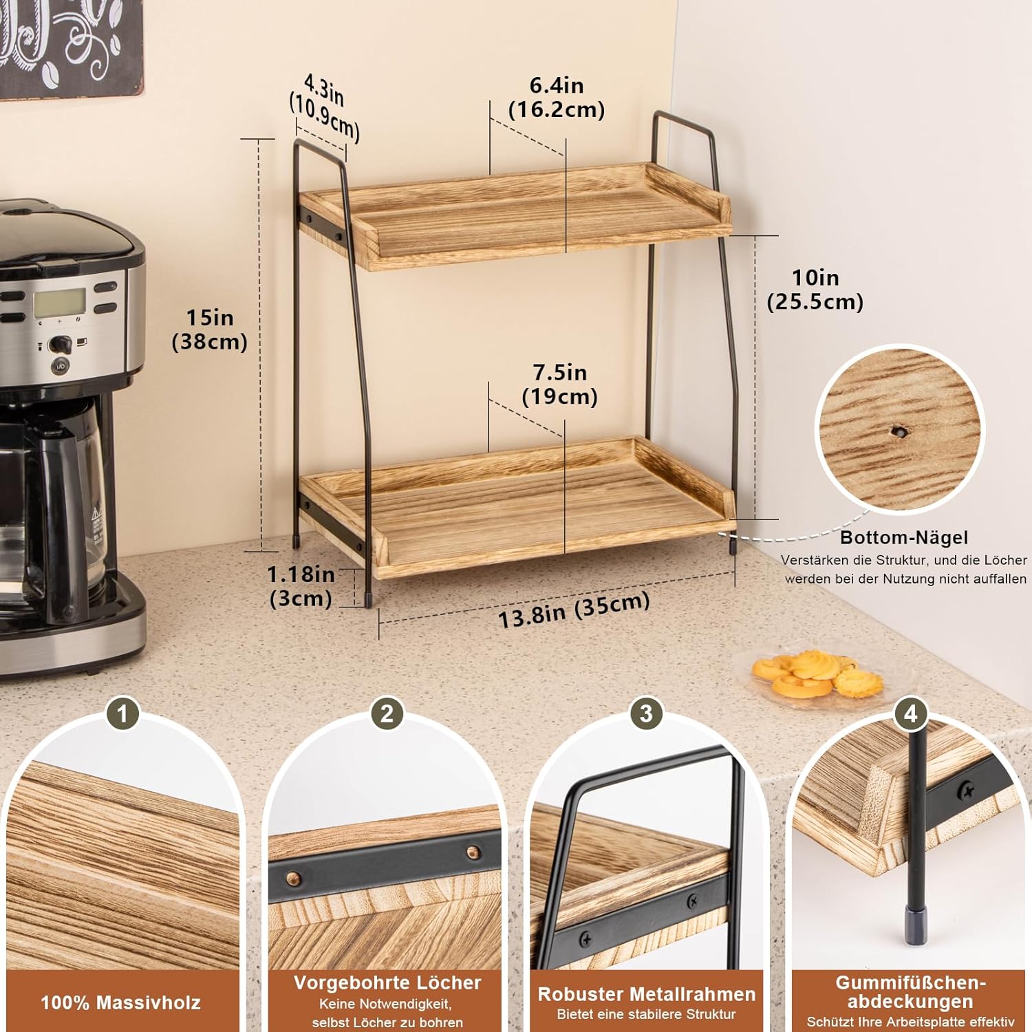 Kaffee Organizer Holz 2 Etagen Kaffeebar Kuechenregal Aufbewahrung
