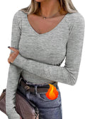 Thermoshirt Damen Langarm V-Ausschnitt mit Daumenloechern Innenfleece S-3XL