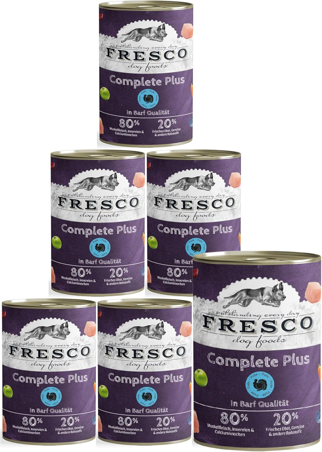 FRESCO Hundefutter Nassbarf Rind 6x800g getreidefrei 80% Frischfleisch verschied