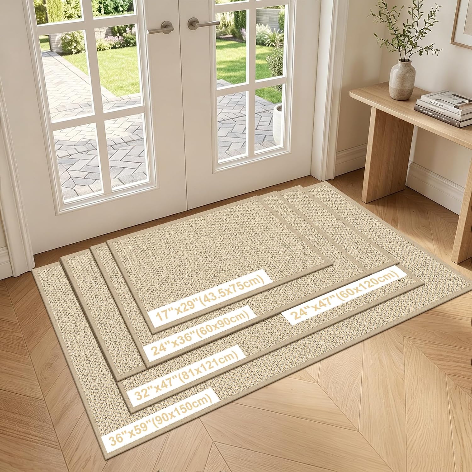 LEKEEPGO Fussmatte 43x75 cm rutschfest waschbar Saugstark Duenn Khaki 75cm-150cm
