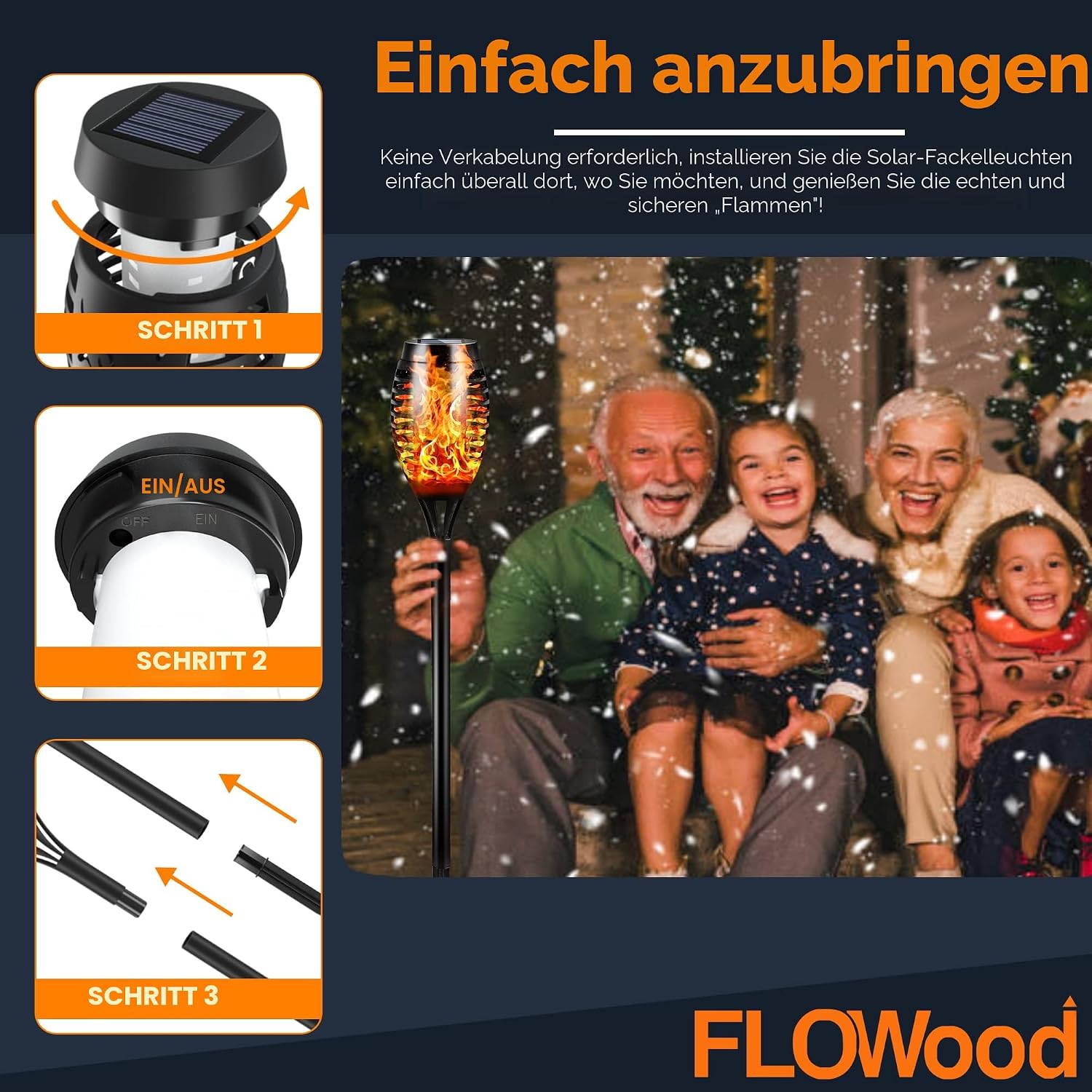 FLOWood 6er Solar Fackeln Garten LED Solarlampe IP65 wasserdicht Wegleuchte