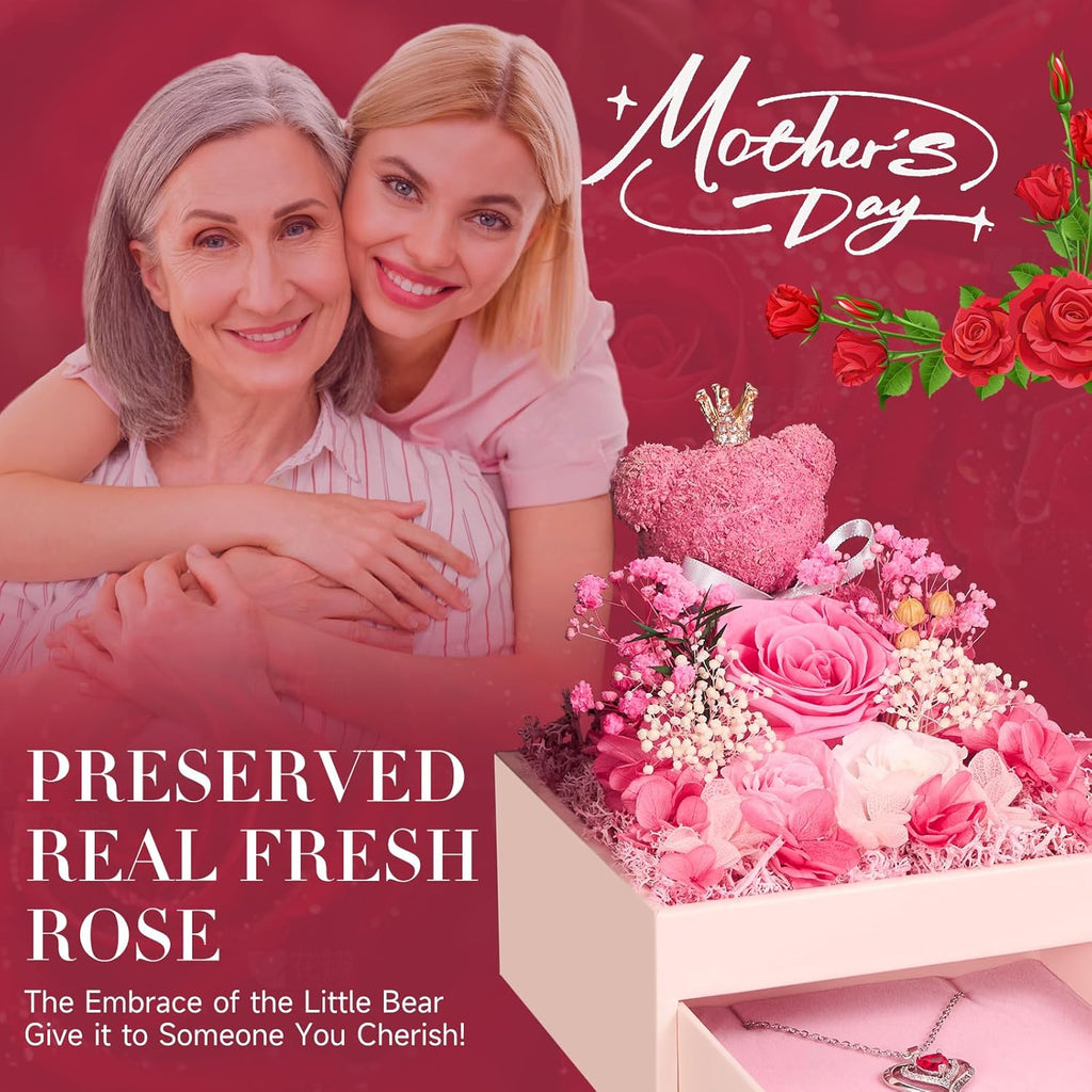 Ewige Rose mit Herz Halskette Damen Geschenk Infinity Rose Moosbett