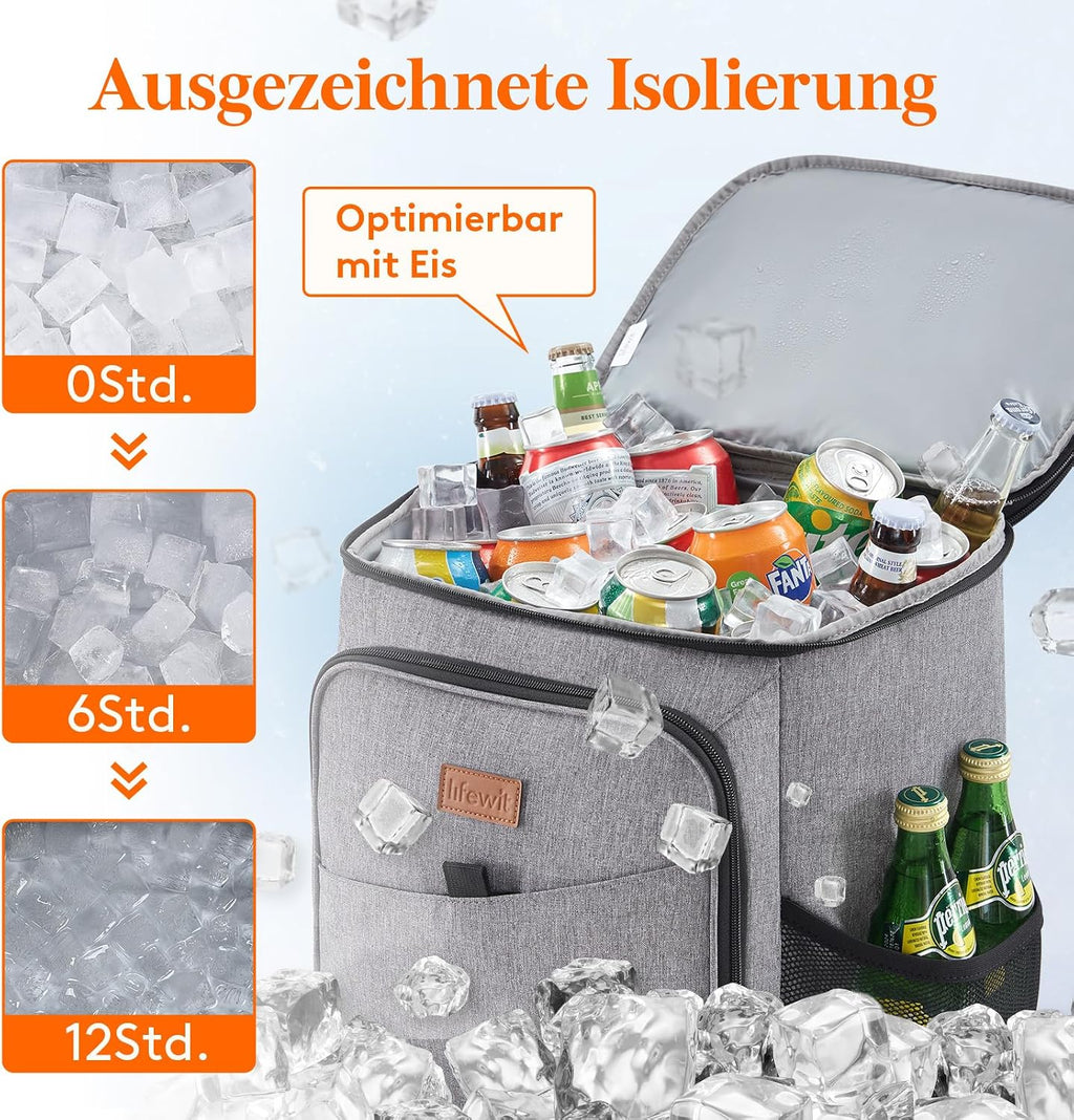Lifewit Kuehltasche / 34 Dosen, isoliert, auslaufsicher, grau