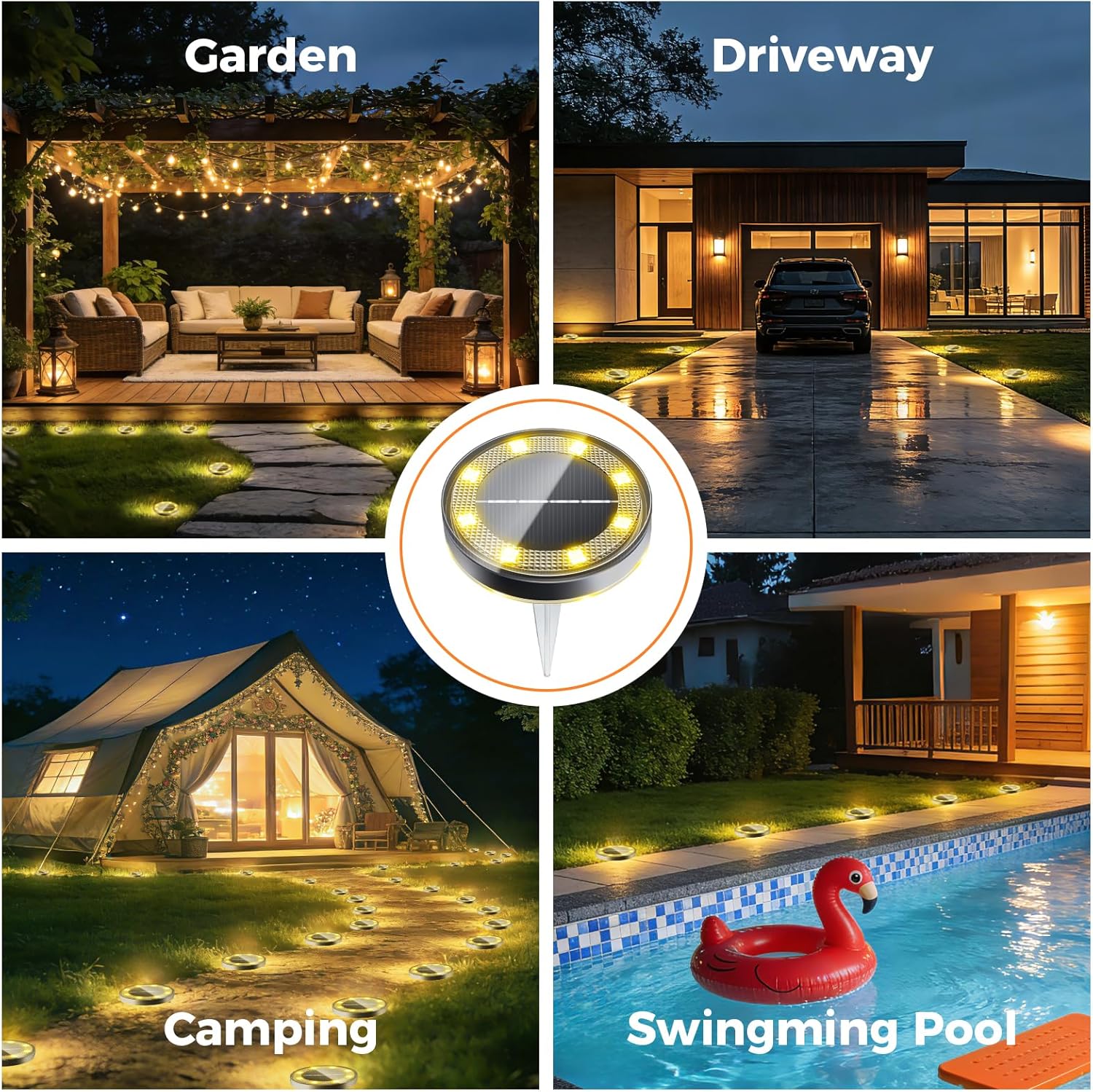 cshare Solar Bodenleuchten 4er Set 13 LED Wasserdicht Garten Weg Terrasse Warmwe