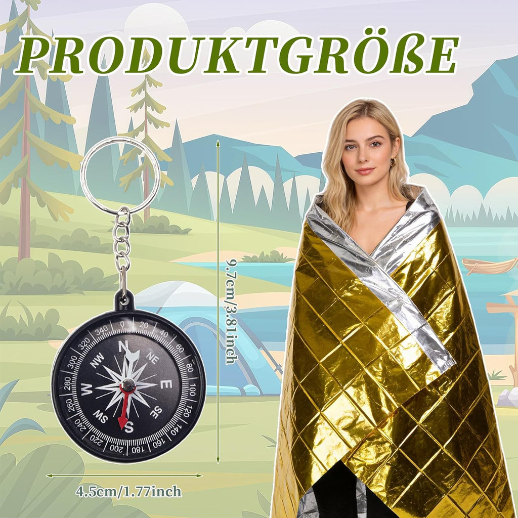 Wander-Set Damen 4-teilig: Kosmetiktasche, Sitzkissen, Kompass, Waermedecke
