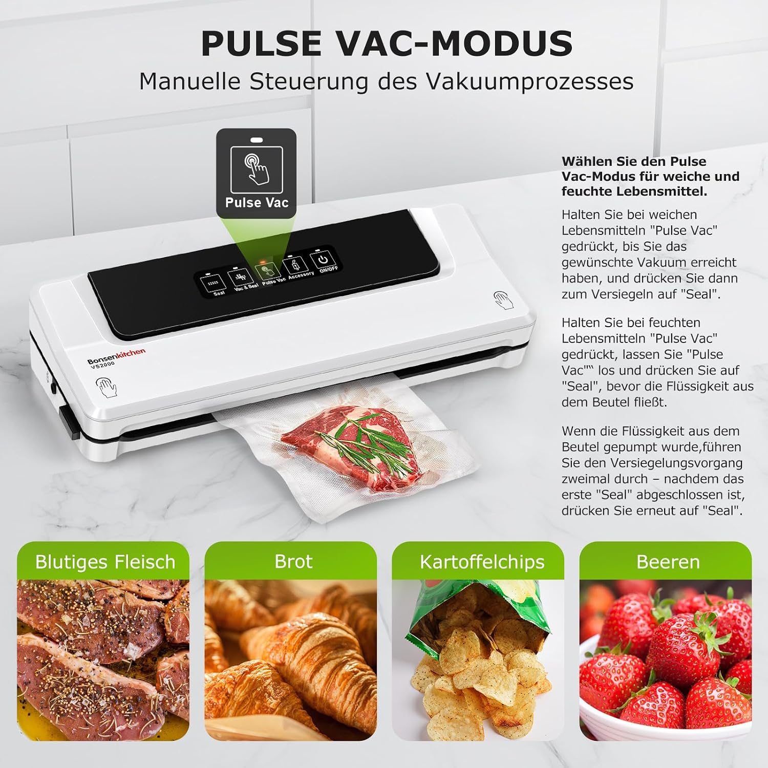 BONSENKITCHEN Vakuumiergeraet kompakt fuer Sous Vide - schnell vakuumieren