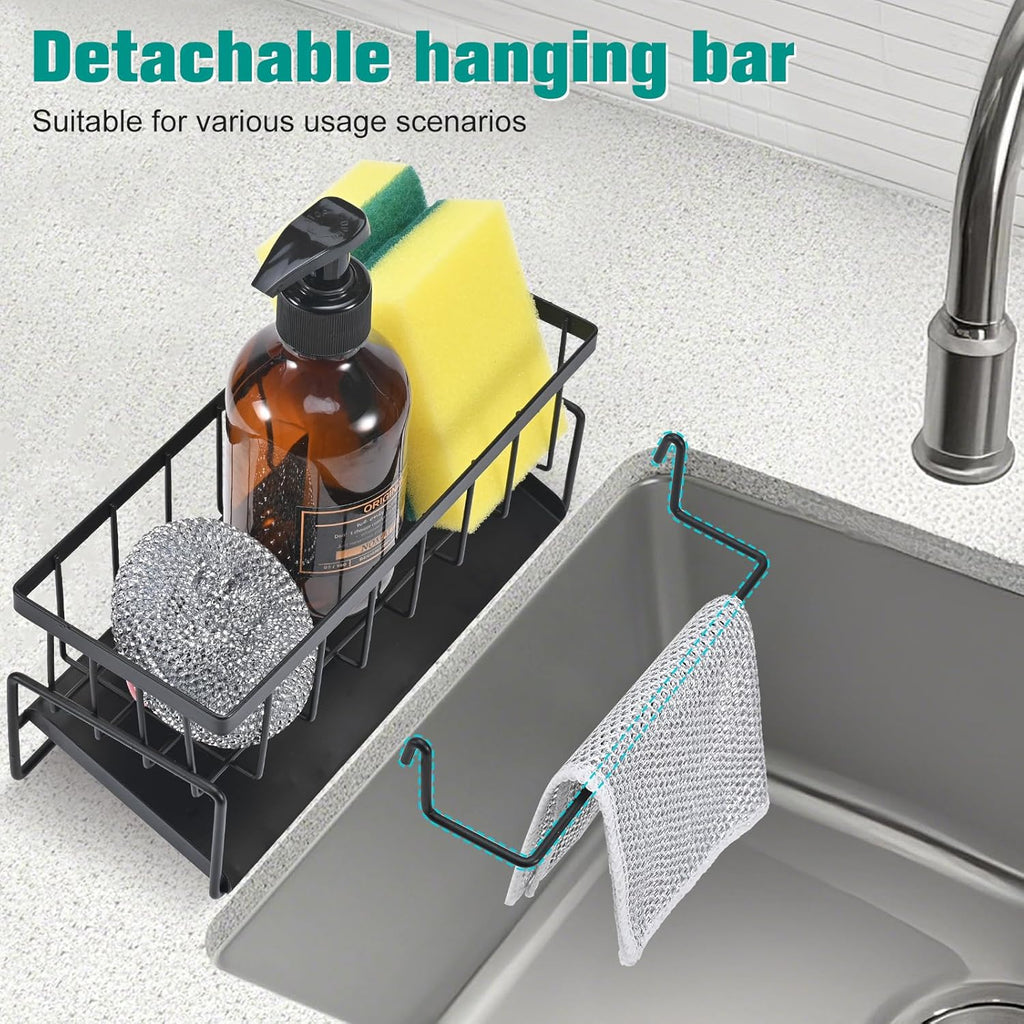 Spuelbecken Organizer Edelstahl mit Abtropfschale Schwarz fuer Schwaemme Handtuecher