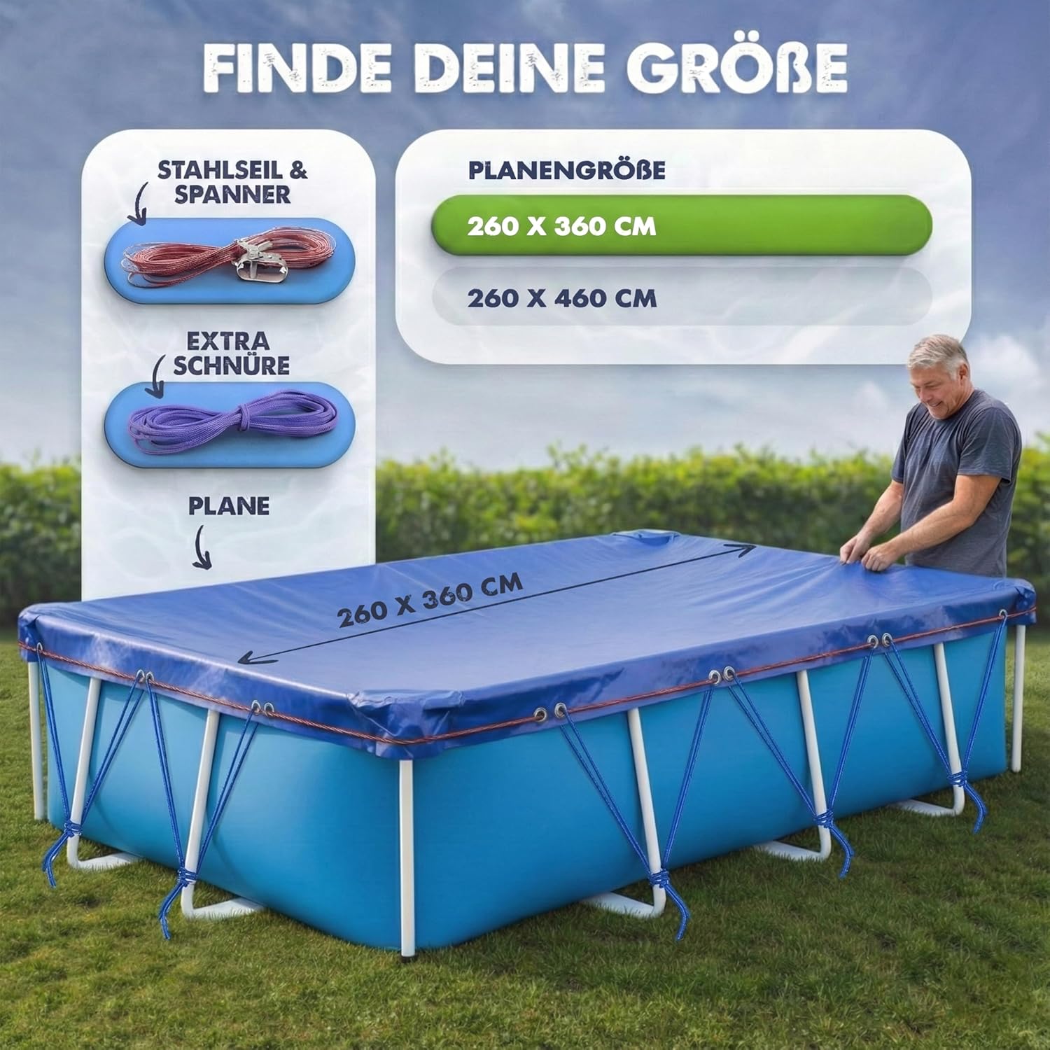 Poolabdeckung rund 366 cm Ø 200 GSM fuer Intex Bestway Pools 366cm-520cm