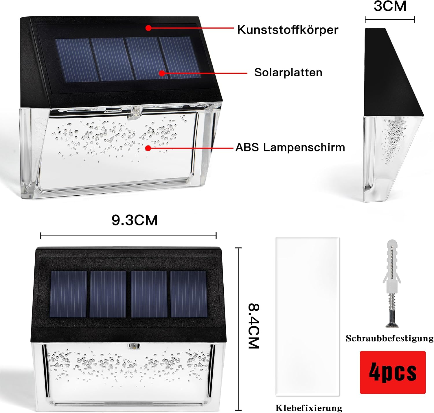 YOFIG Solar Gartenleuchten 4er Set wasserdicht LED Terrasse Stufen 2 Modi