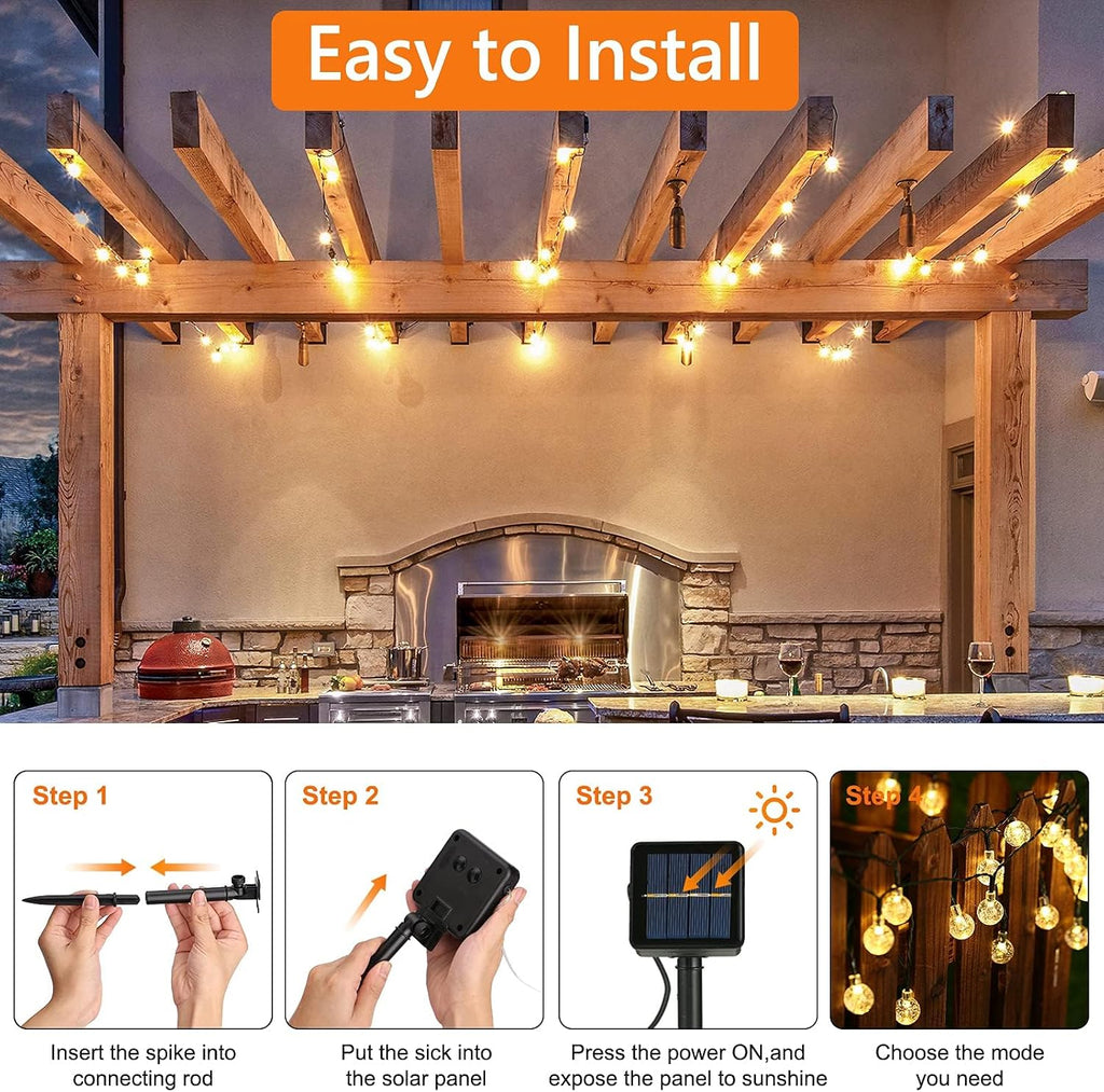 Flacchi Solar Lichterkette 30 LED Warmweiss IP65 8 Modi fuer Aussen, Wetterfest