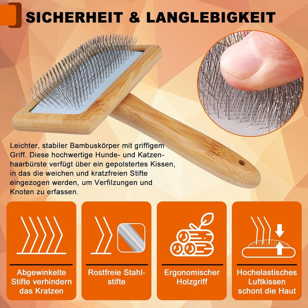 Hundebürste Katzenbürste Holz für Fellpflege Unterfell Langhaar Kurzhaar