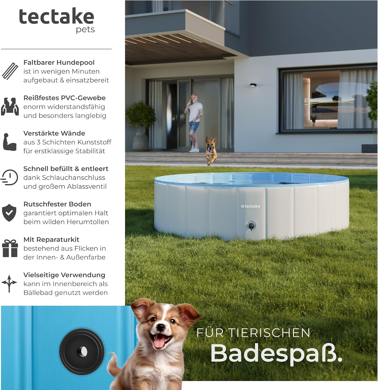 tectake Hundepool faltbar 120cm-160cm Ø, Planschbecken Baellebad fuer Hunde