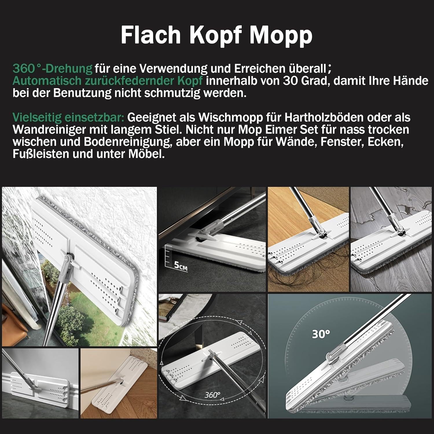 JOYMOOP Wischmopp Set mit Eimer Mikrofaser Bodenwischer