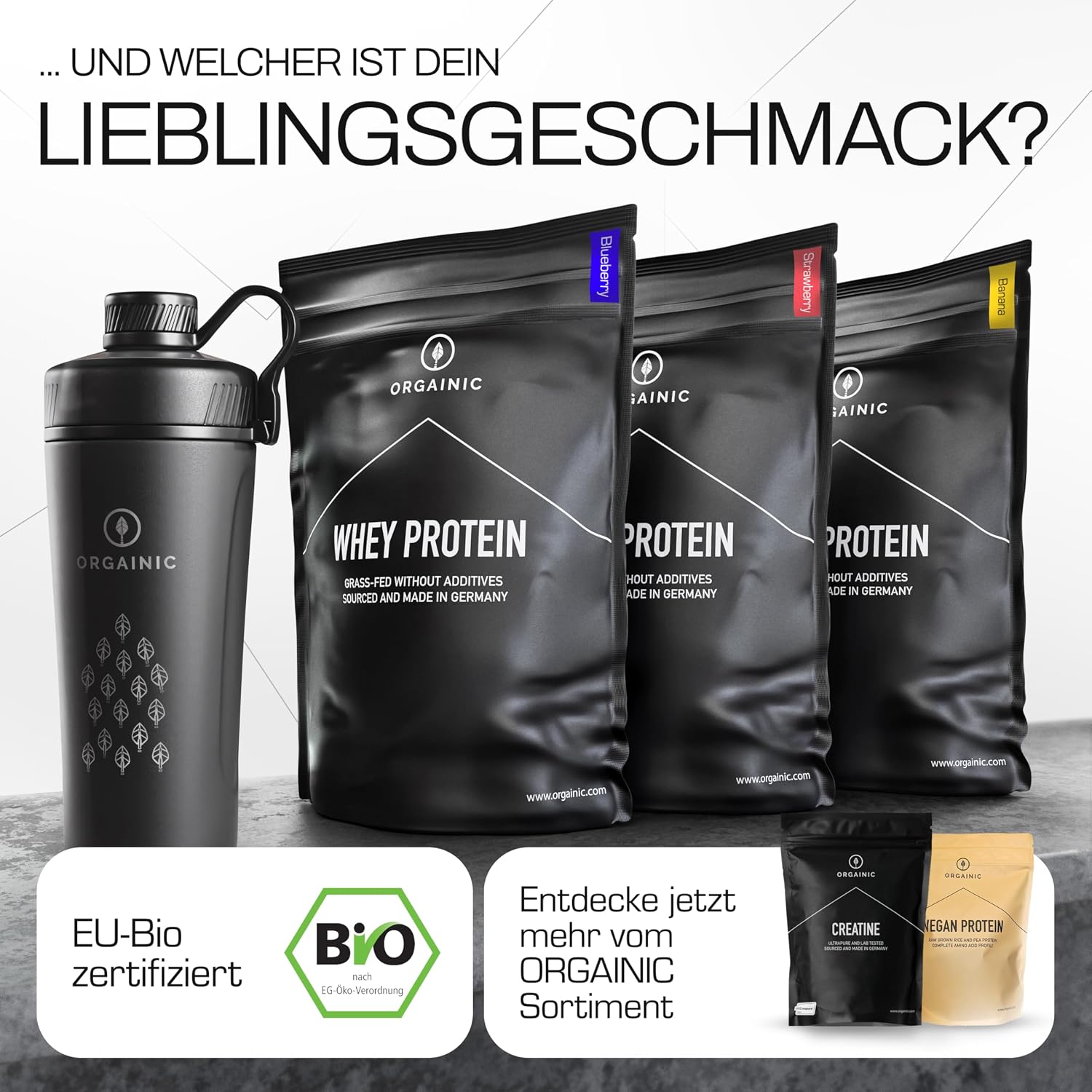 Orgainic Bio Whey Protein Pulver aus Deutschland, verschiedene Sorten