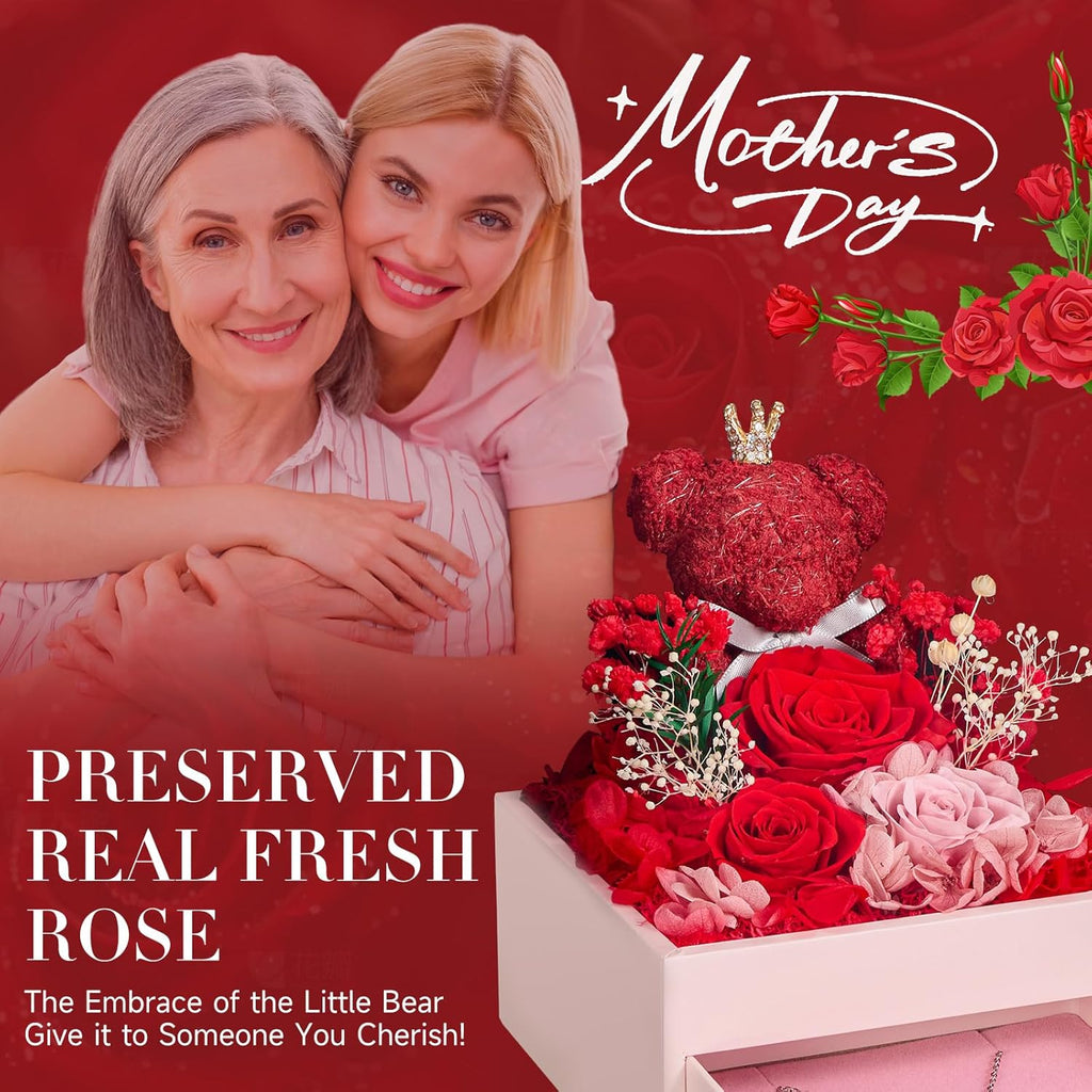Ewige Rose mit Herz Halskette Damen Geschenk Infinity Rose Moosbett