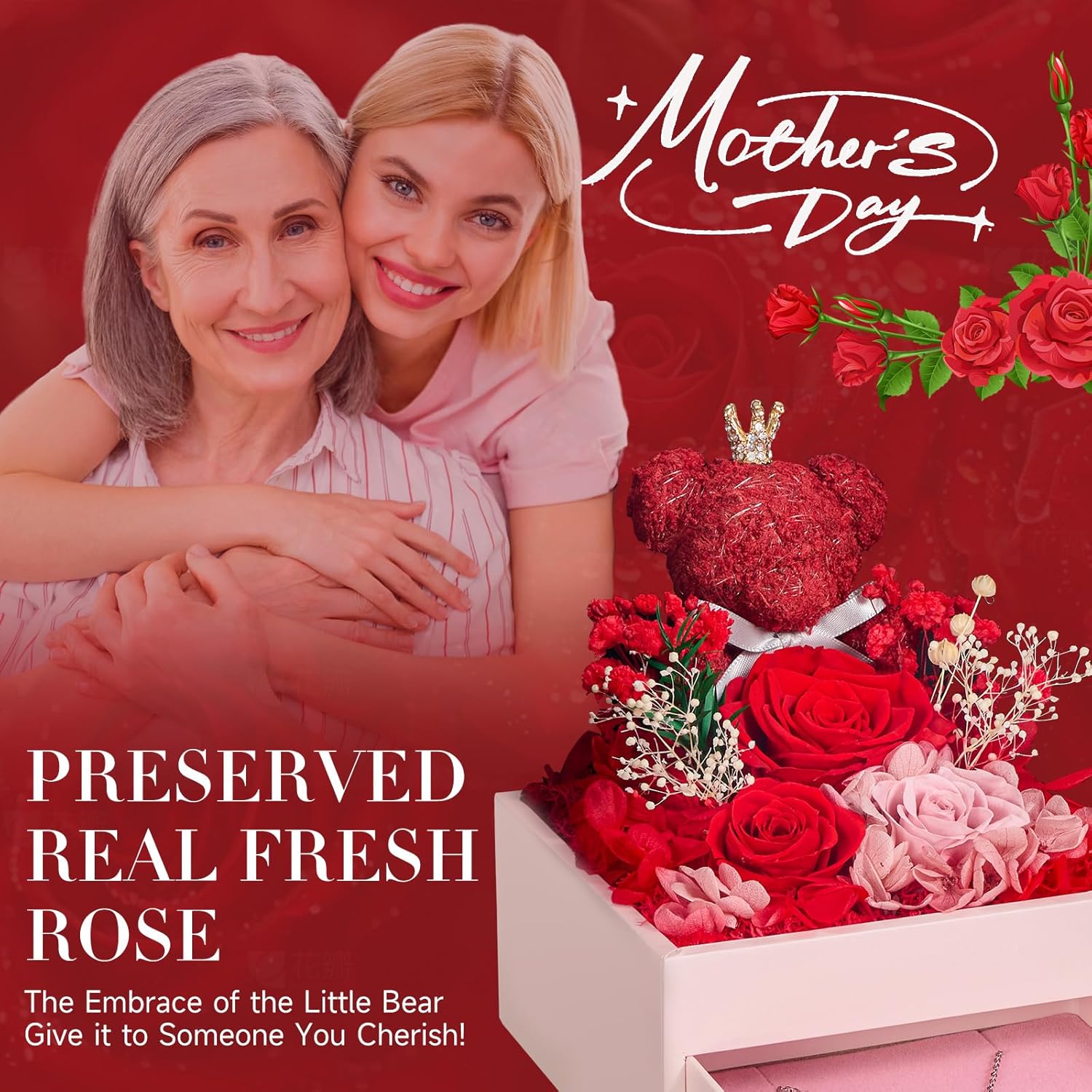 Ewige Rose mit Herz Halskette Damen Geschenk Infinity Rose Moosbett