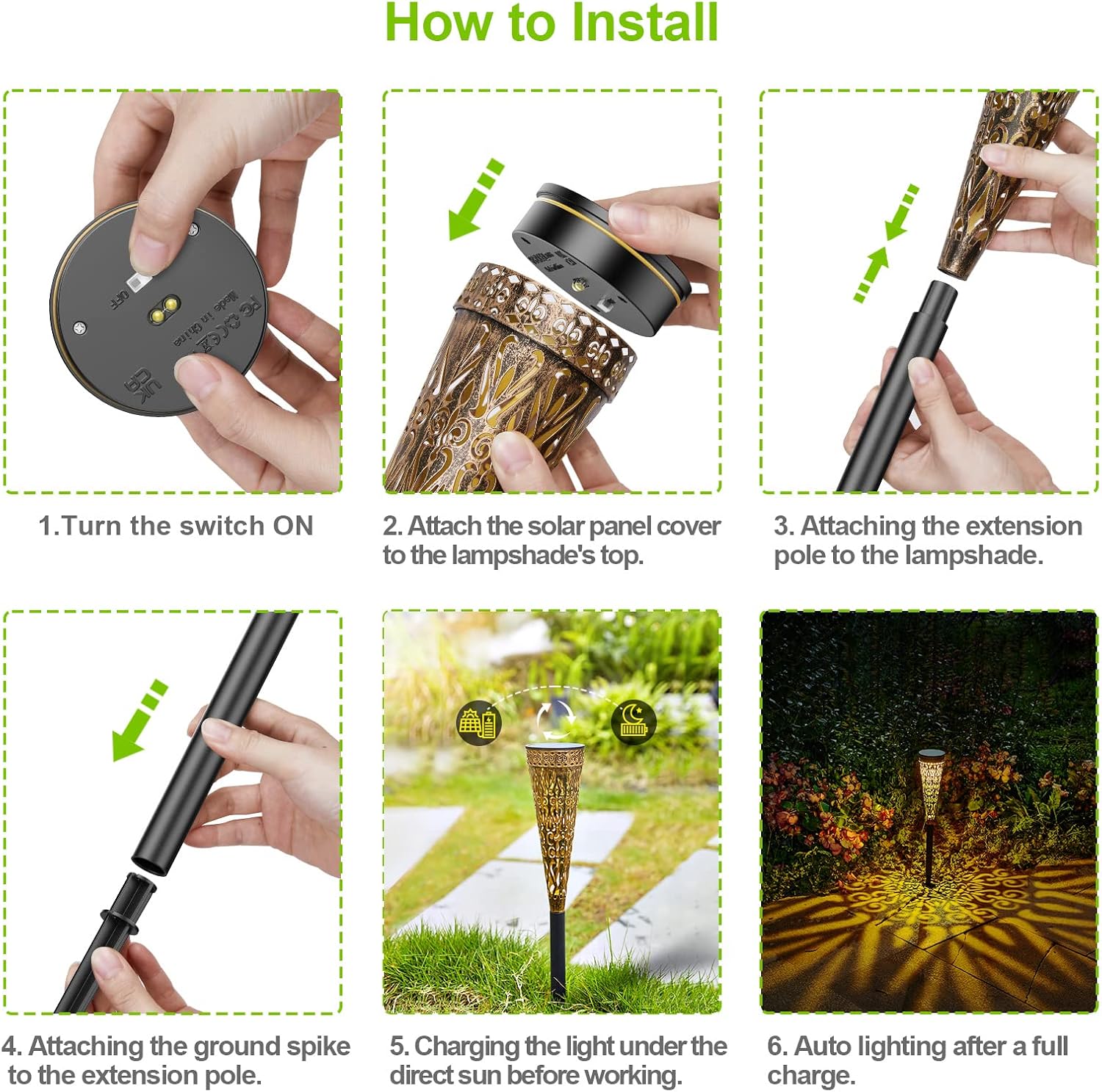 GEARLTIE Solarlampen Aussen 4er Set 800mAh warm/weiss IP65 Metall Lampion