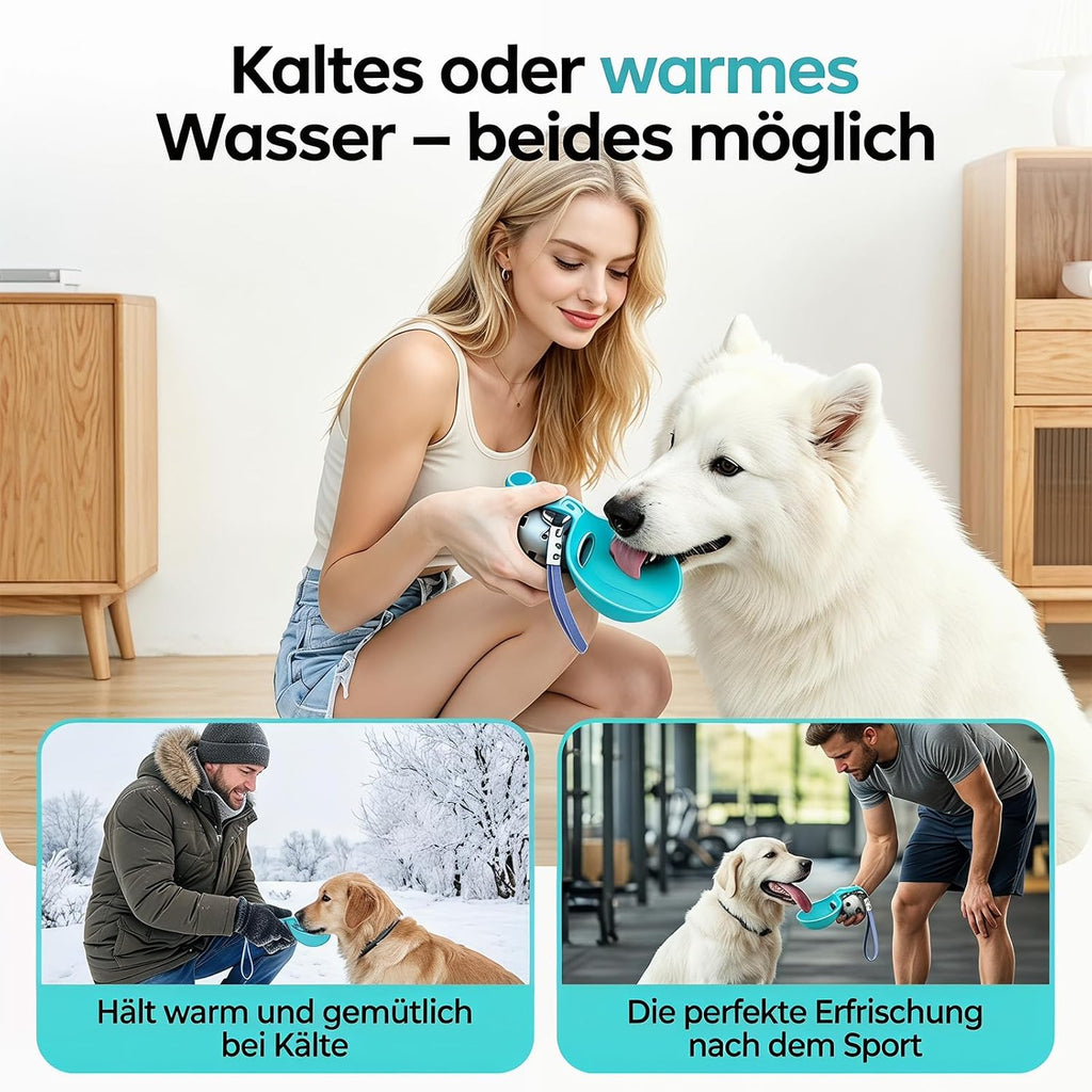 Hunde Trinkflasche 285ml aus Edelstahl mit faltbarem Silikonnapf blau