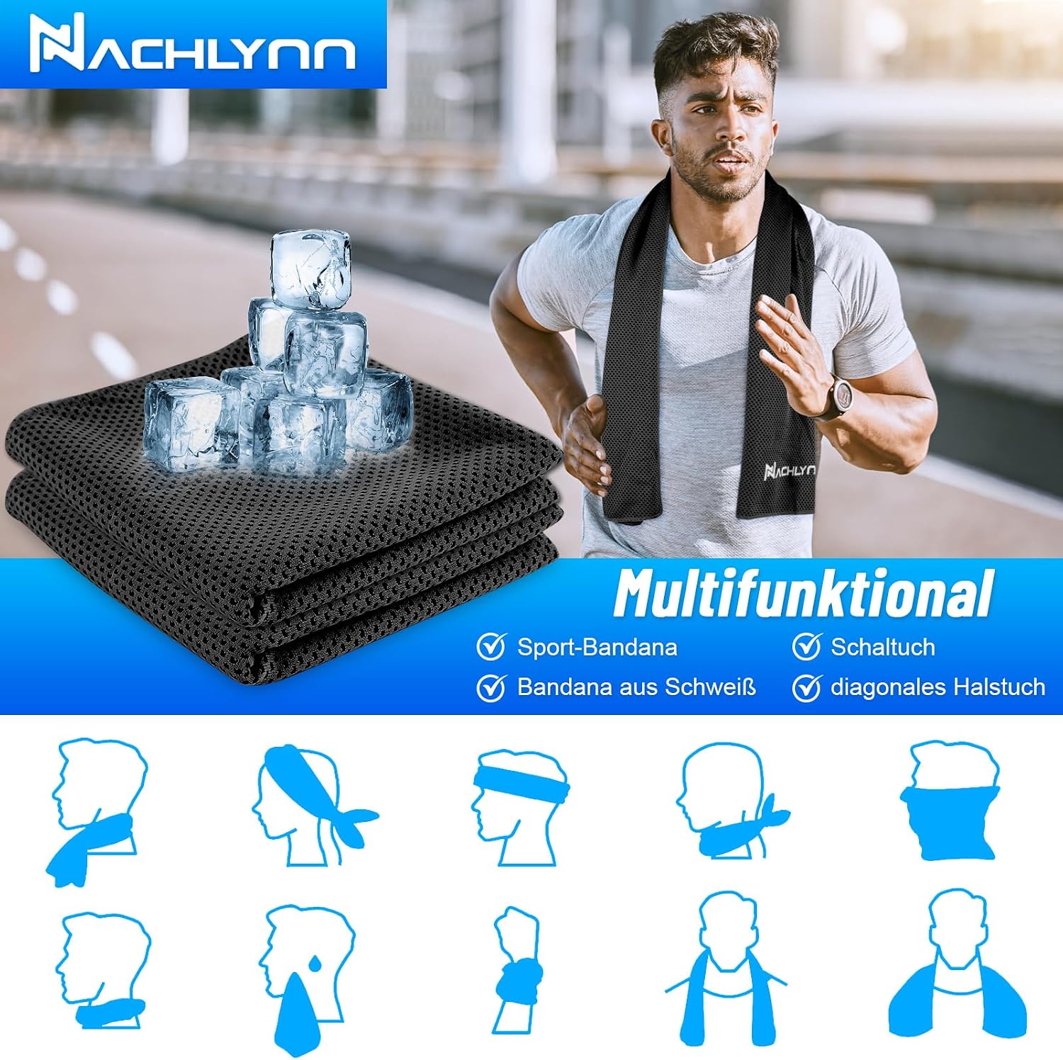 NACHLYNN Kuehlendes Mikrofaser Handtuch 100 x 30 cm fuer Fitness, Sport, Reise, Yo