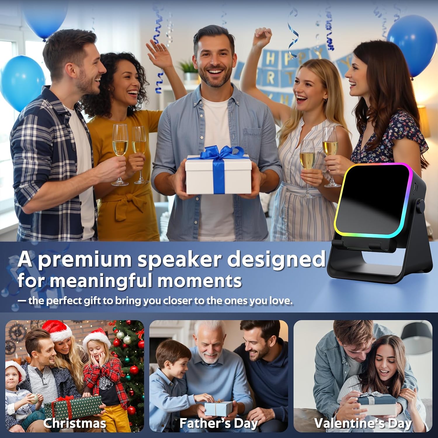 BIIB Bluetooth Induktionslautsprecher mit Telefonstaender Geschenk fuer Maenner