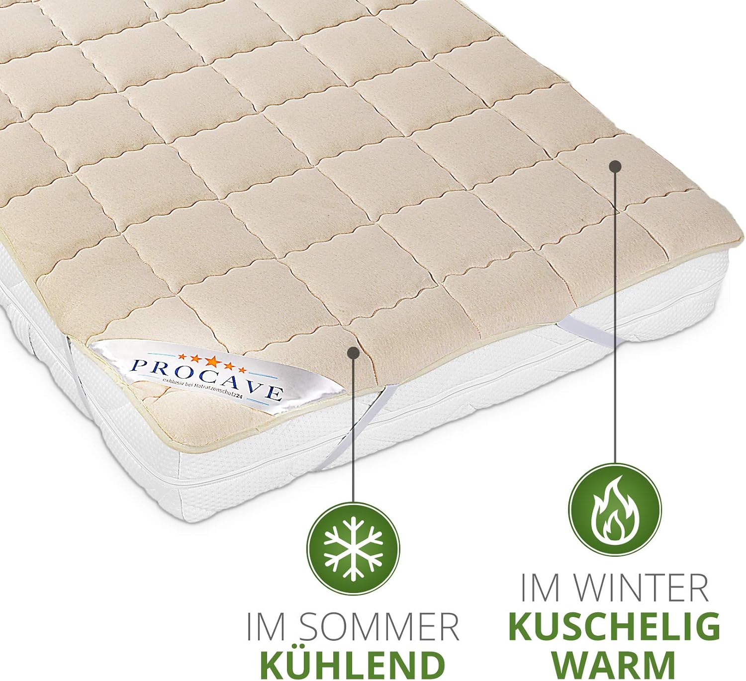 PROCAVE weiches Unterbett aus Schurwolle, atmungsaktiver Matratzen-Schoner, Matr