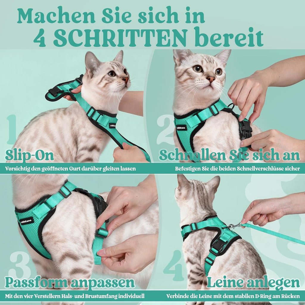rabbitgoo Katzen Geschirr mit Leine verstellbar reflektierend weich XS Schwarz