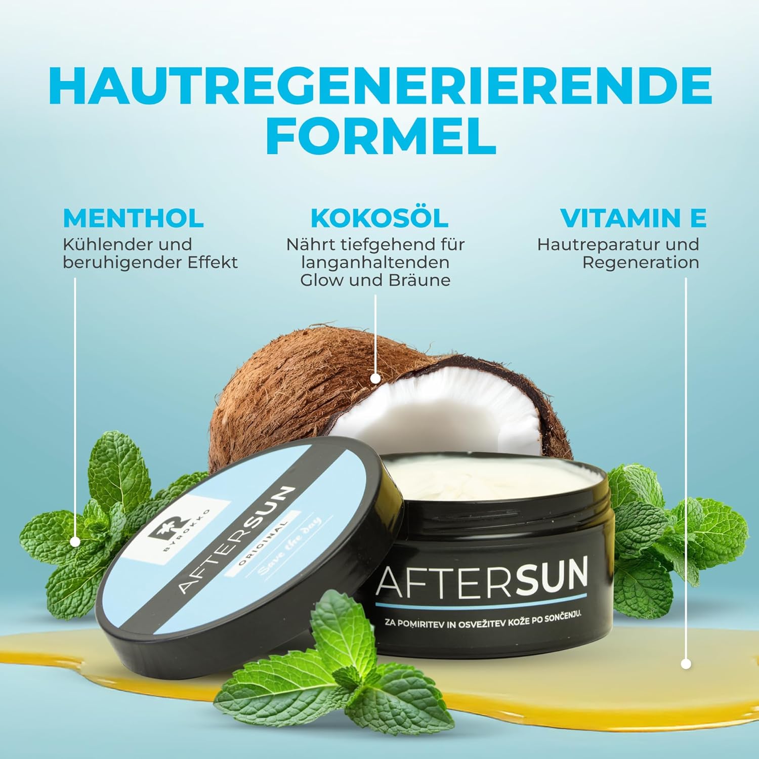 BYROKKO After Sun Creme 195 ml mit Menthol Mangobutter Vitamin E vegan