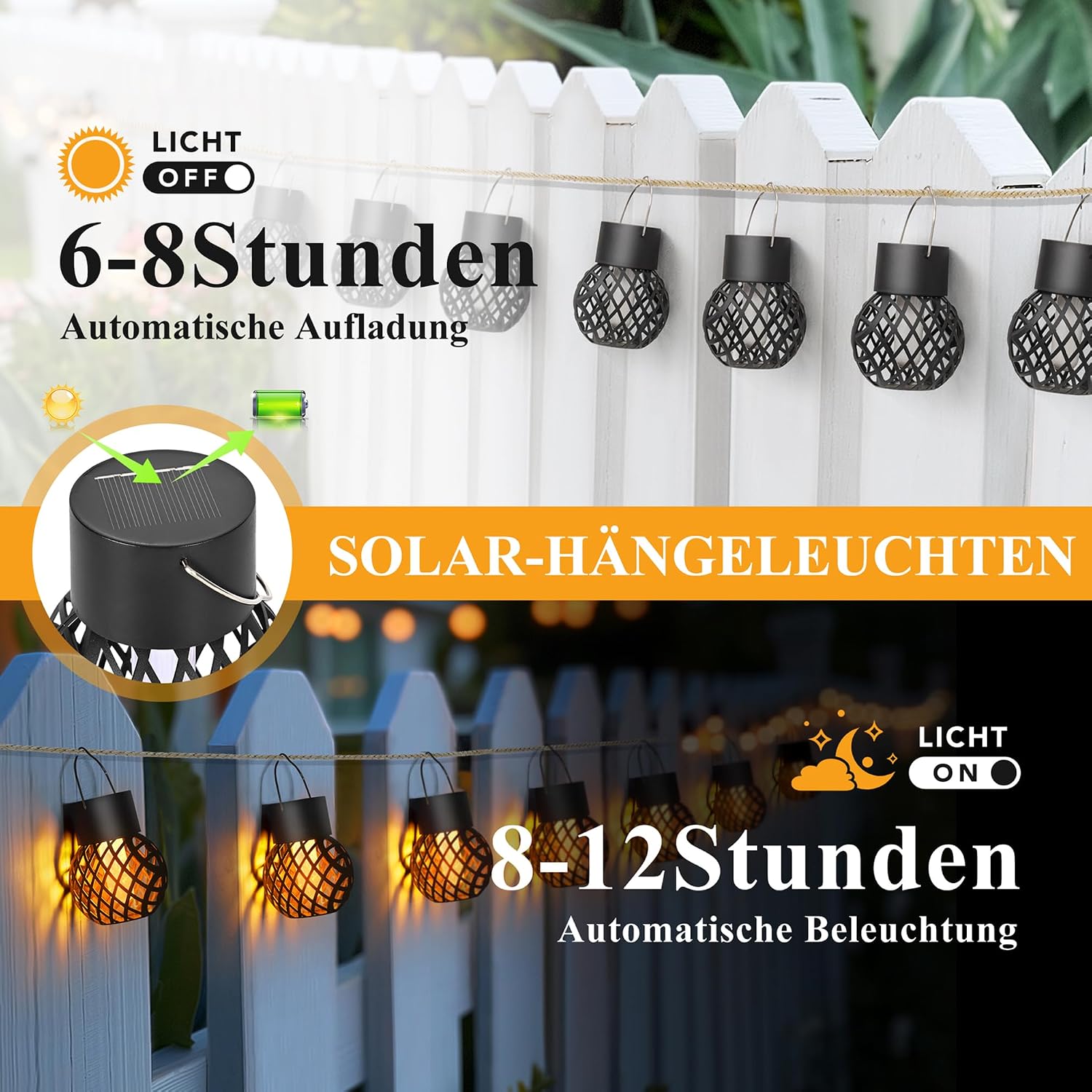 GIGALUMI Solar Haengeleuchte flackernde Flamme 8er Set wasserdicht fuer Aussen