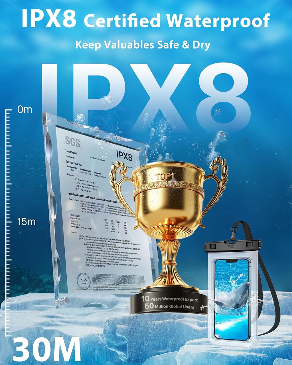 YOSH wasserdichte Handytasche 7,0" IPX8 Unterwasser Huelle 2er Set Clear