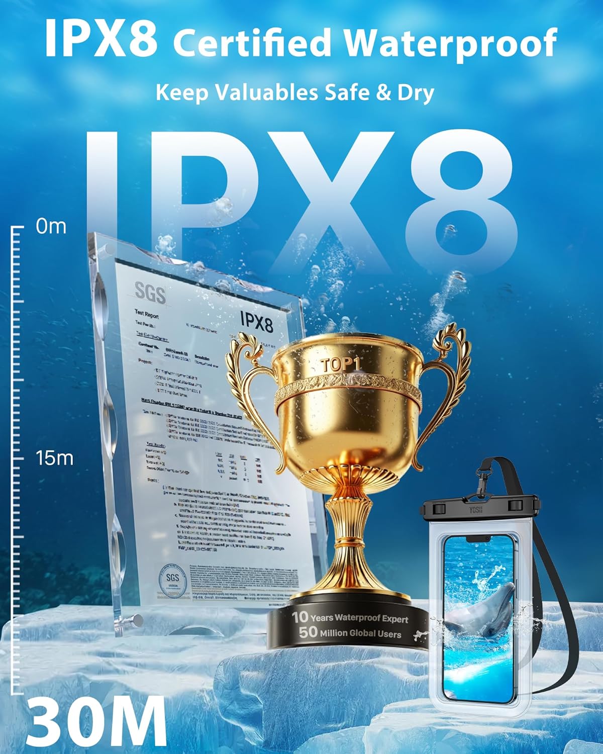 YOSH wasserdichte Handytasche 7,0" IPX8 Unterwasser Huelle 2er Set Clear