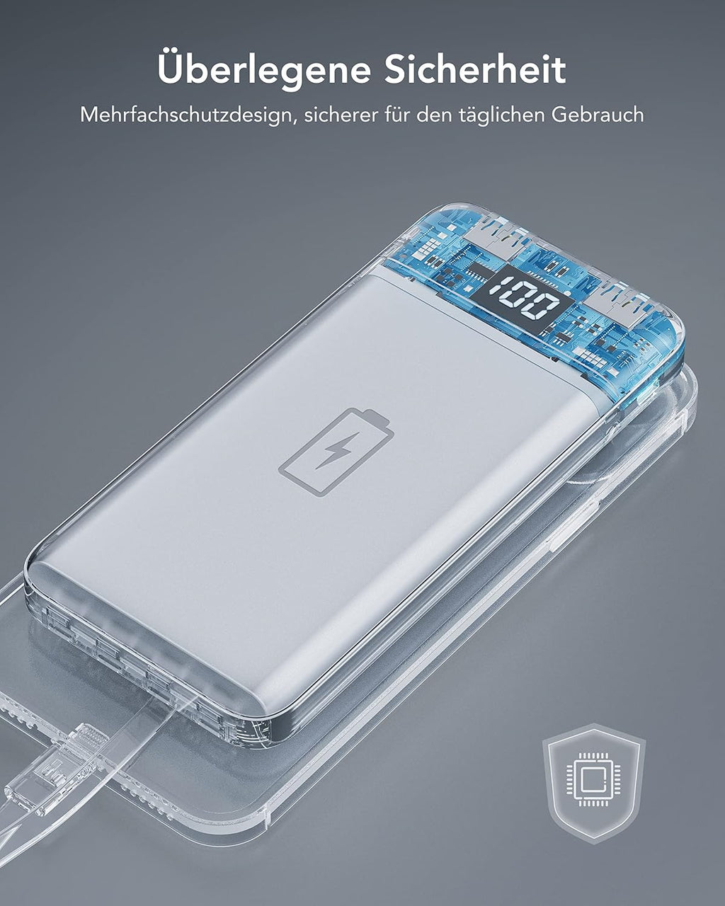 Charmast Powerbank 10000 mAh Slim mit LED-Display, 6 Ausgaenge, USB-C