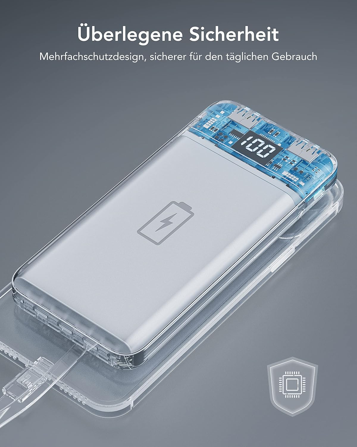 Charmast Powerbank 10000 mAh Slim mit LED-Display, 6 Ausgaenge, USB-C