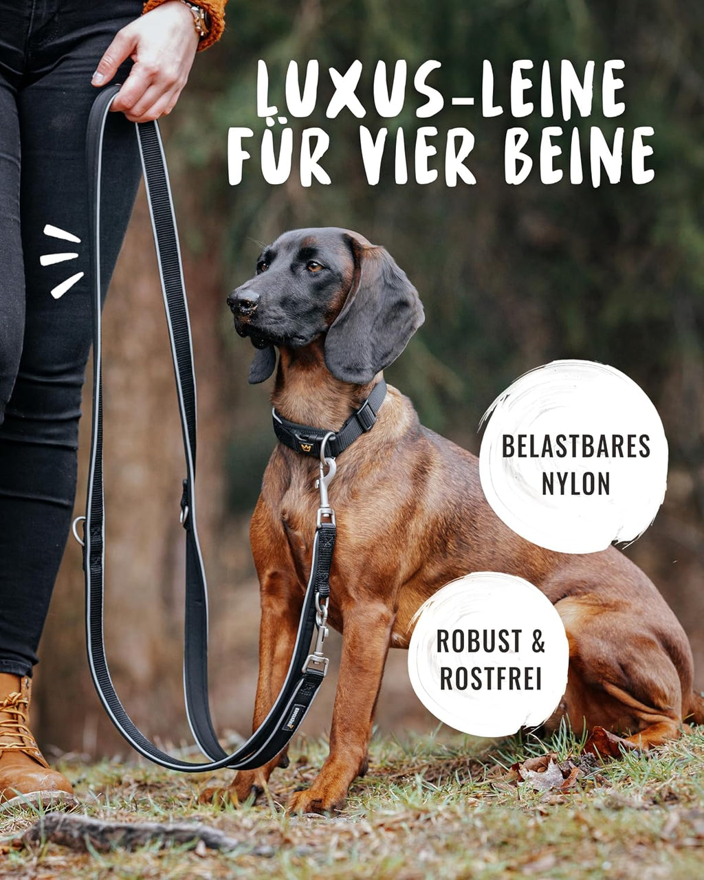 Rudelkoenig Fuehrleine Paola 2,30 m verstellbar reflektierend 1,5cm-2,5cm