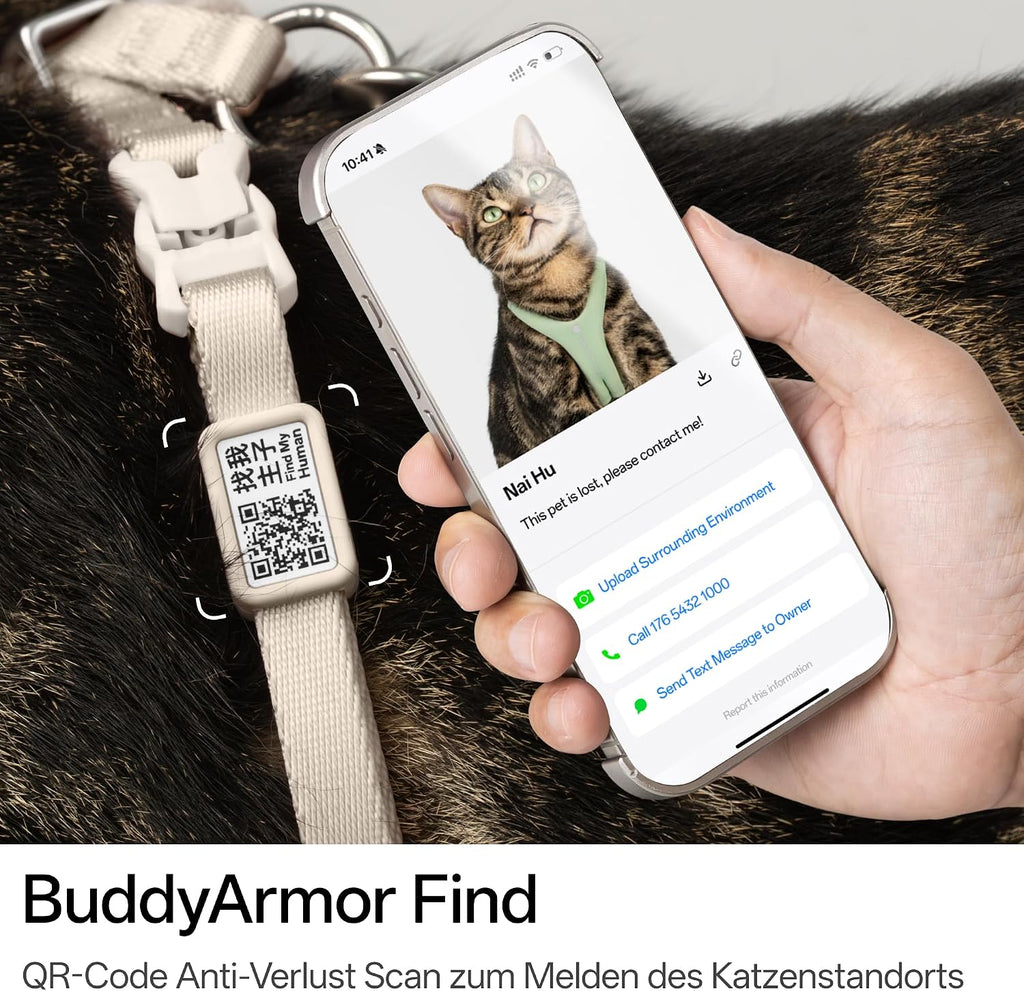 Katzengeschirr verstellbar Groesse S-M weich 8‑Form mit QR‑Code Schnellverschluss