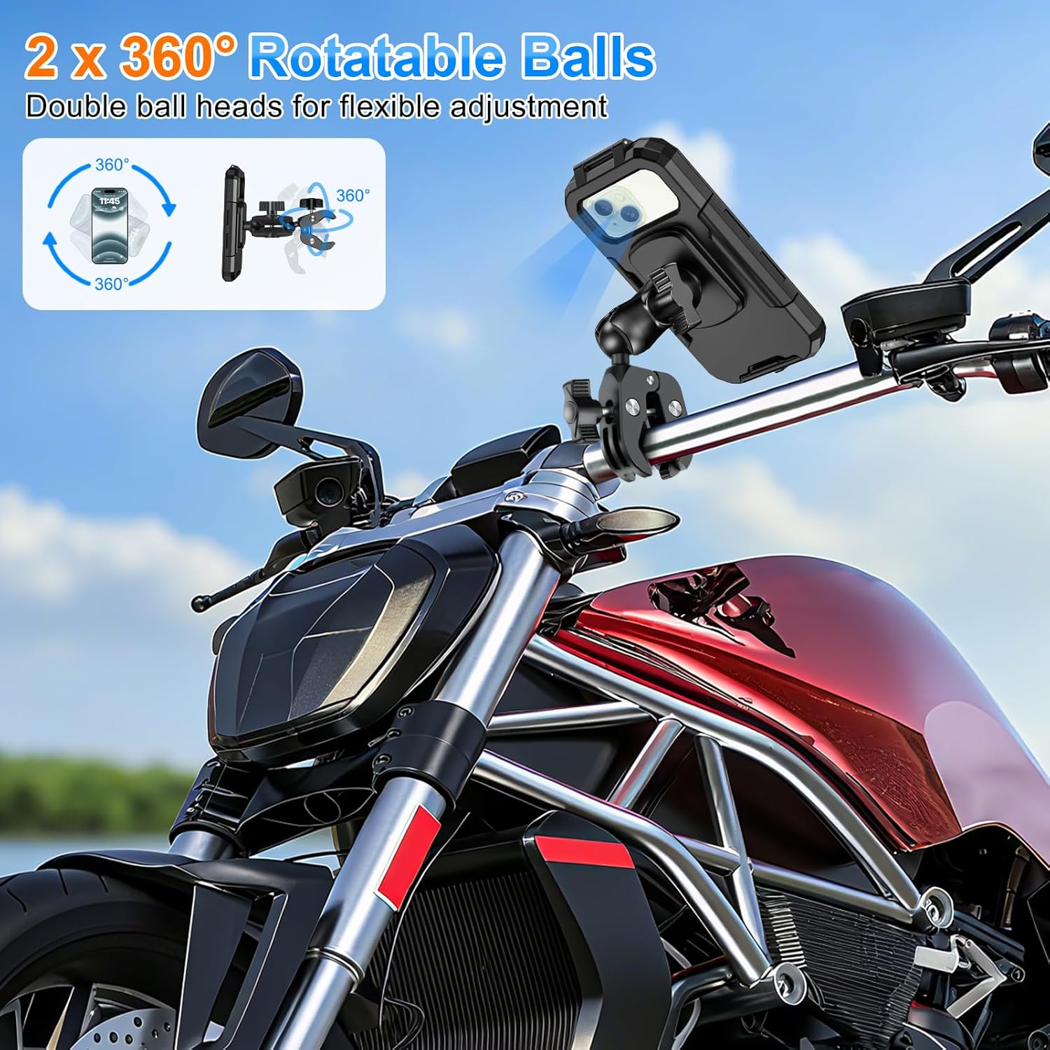 Wasserdichte Motorrad Handyhalterung 720° drehbar Lenkerhalter Universal