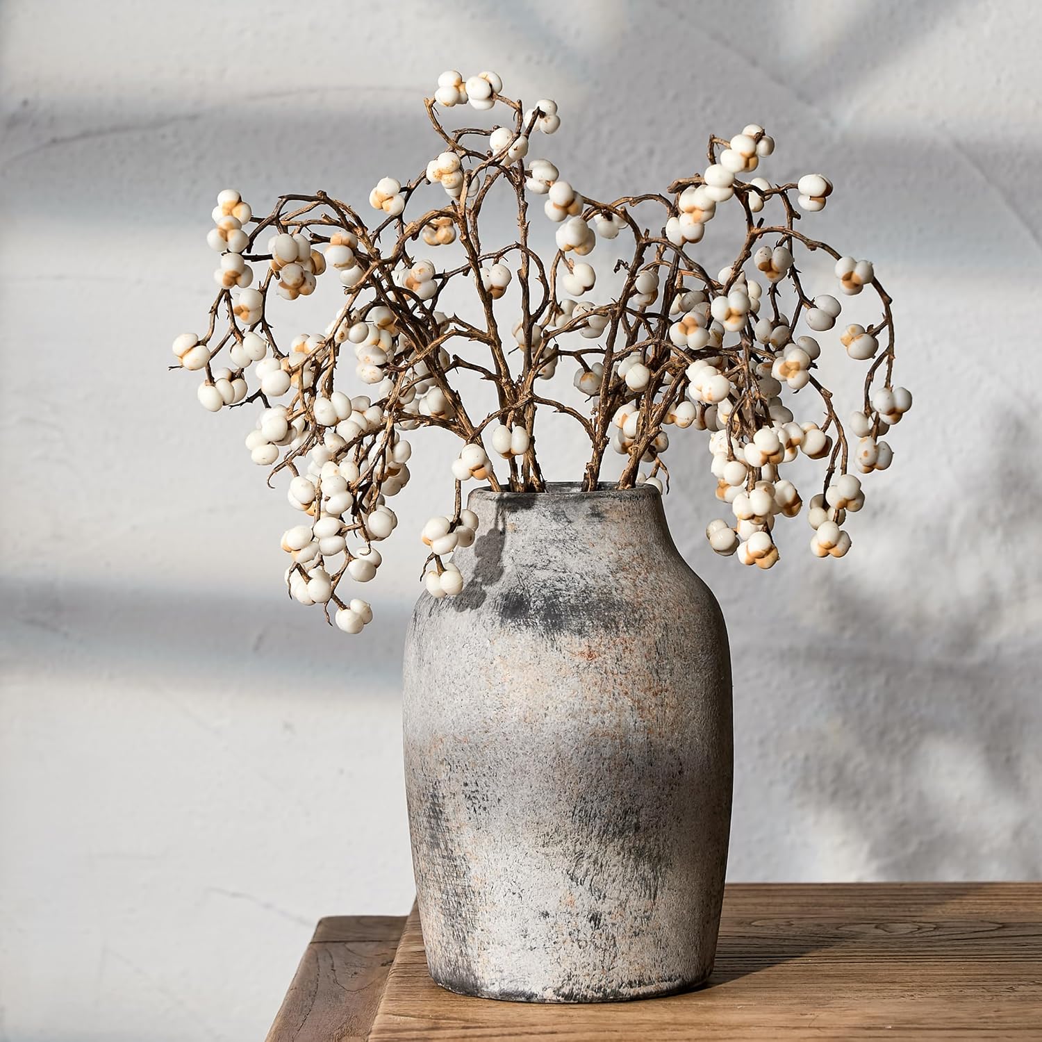 Rustikale Keramik Blumenvase 18,3 cm Boho Terrakotta Bauernhaus Deko