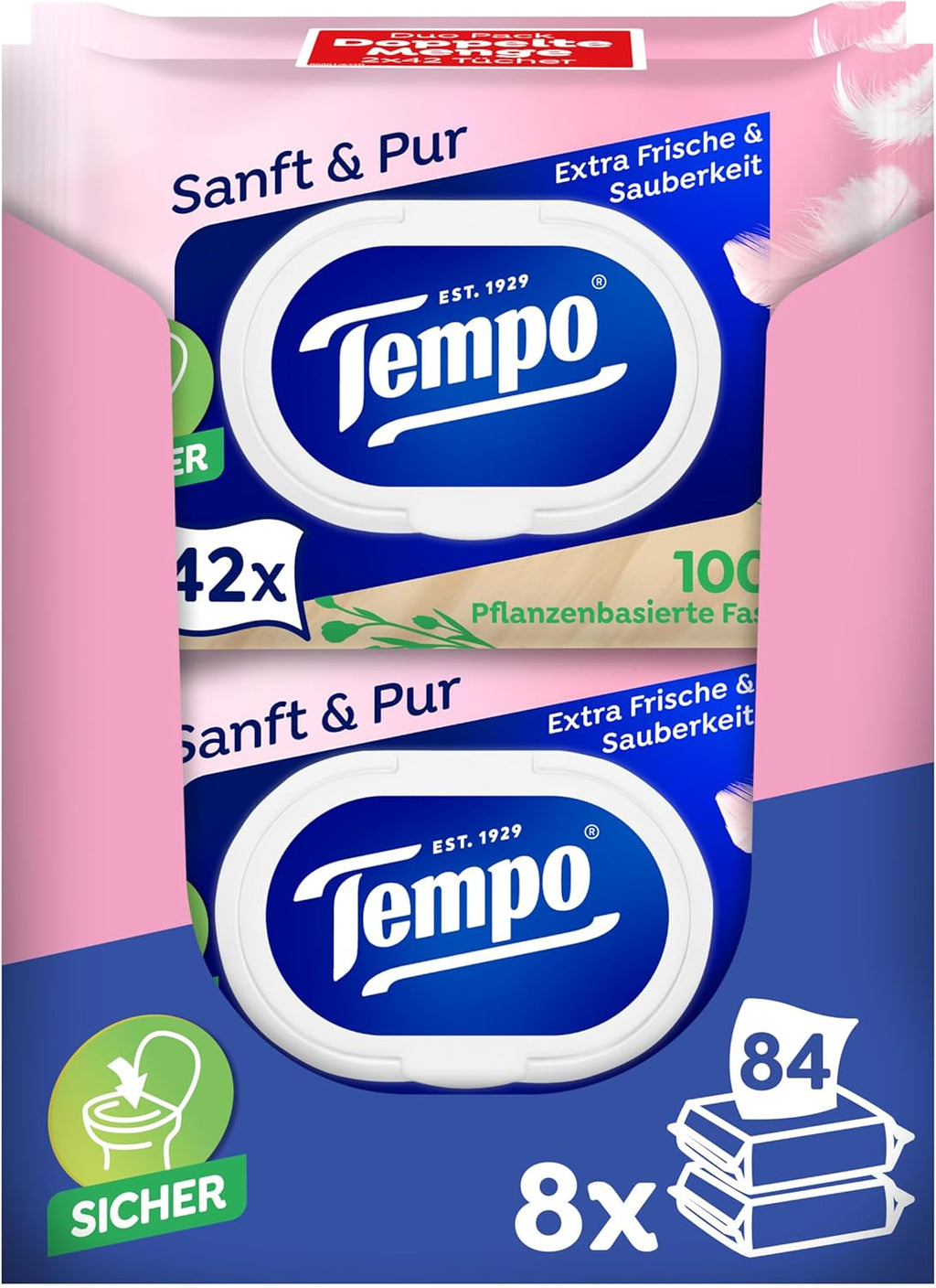 Tempo Feuchte Toilettentuecher Sanft & Pur 16 x 42 Stueck, pH-hautneutral, dermato