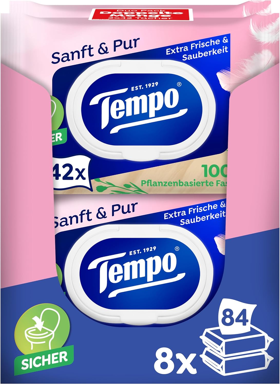 Tempo Feuchte Toilettentuecher Sanft & Pur 16 x 42 Stueck, pH-hautneutral, dermato