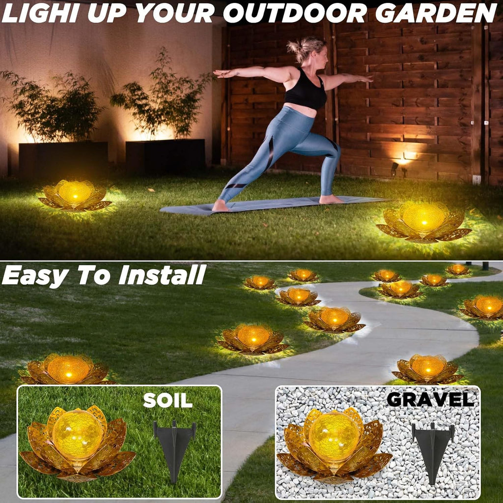 Solarlampe Lotus aus Metall fuer Aussen wasserdicht warmweiss Gartenbeleuchtung