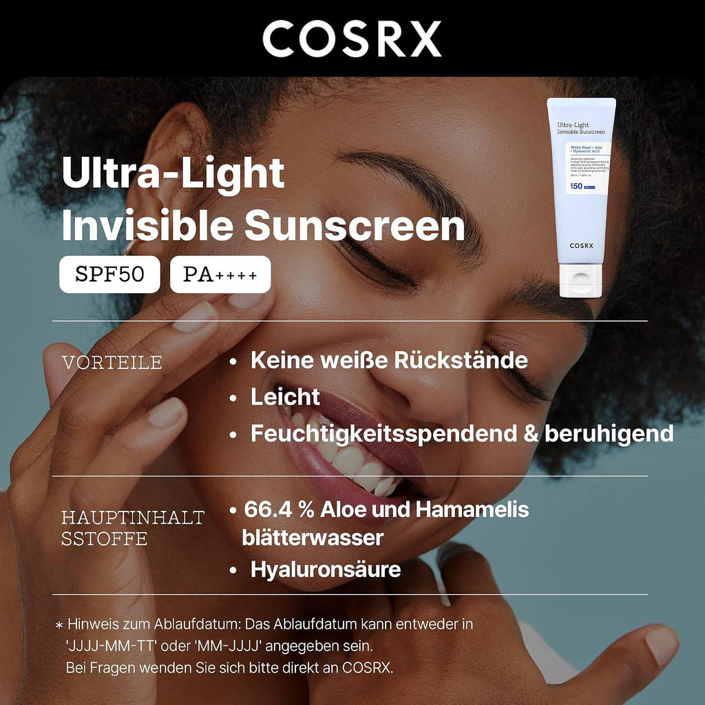COSRX Sonnencreme LSF transparent leicht mit Hyaluronsaeure
