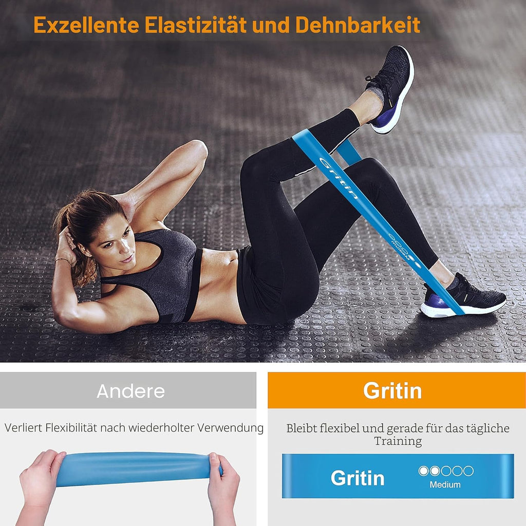 Gritin Fitnessbaender 5er Set Widerstandsbaender Latex Verschiedene Staerken