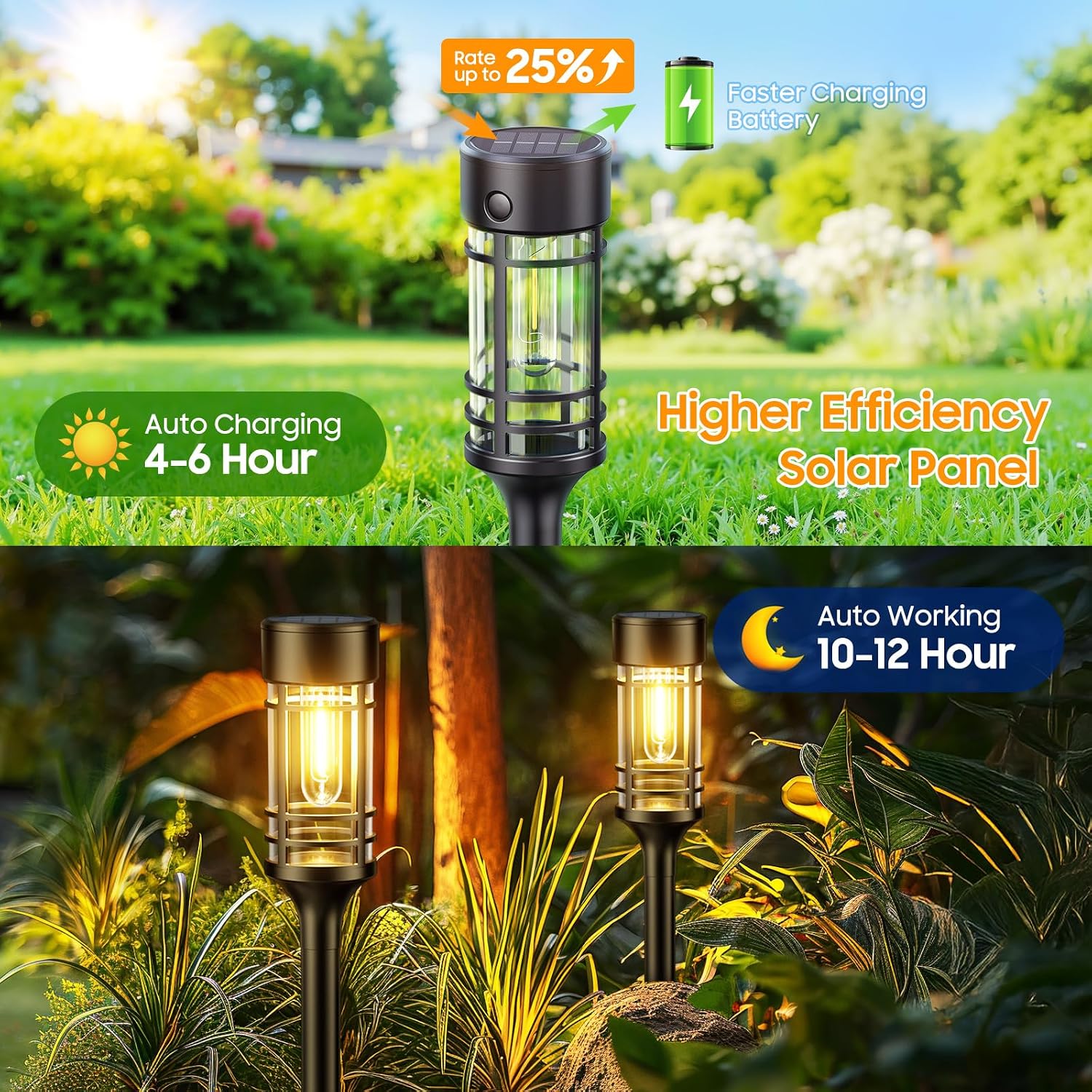 BUCASA Solarleuchten Aussen 6er Set IP65 Warmweiss Gartenlampen Terrasse Hof