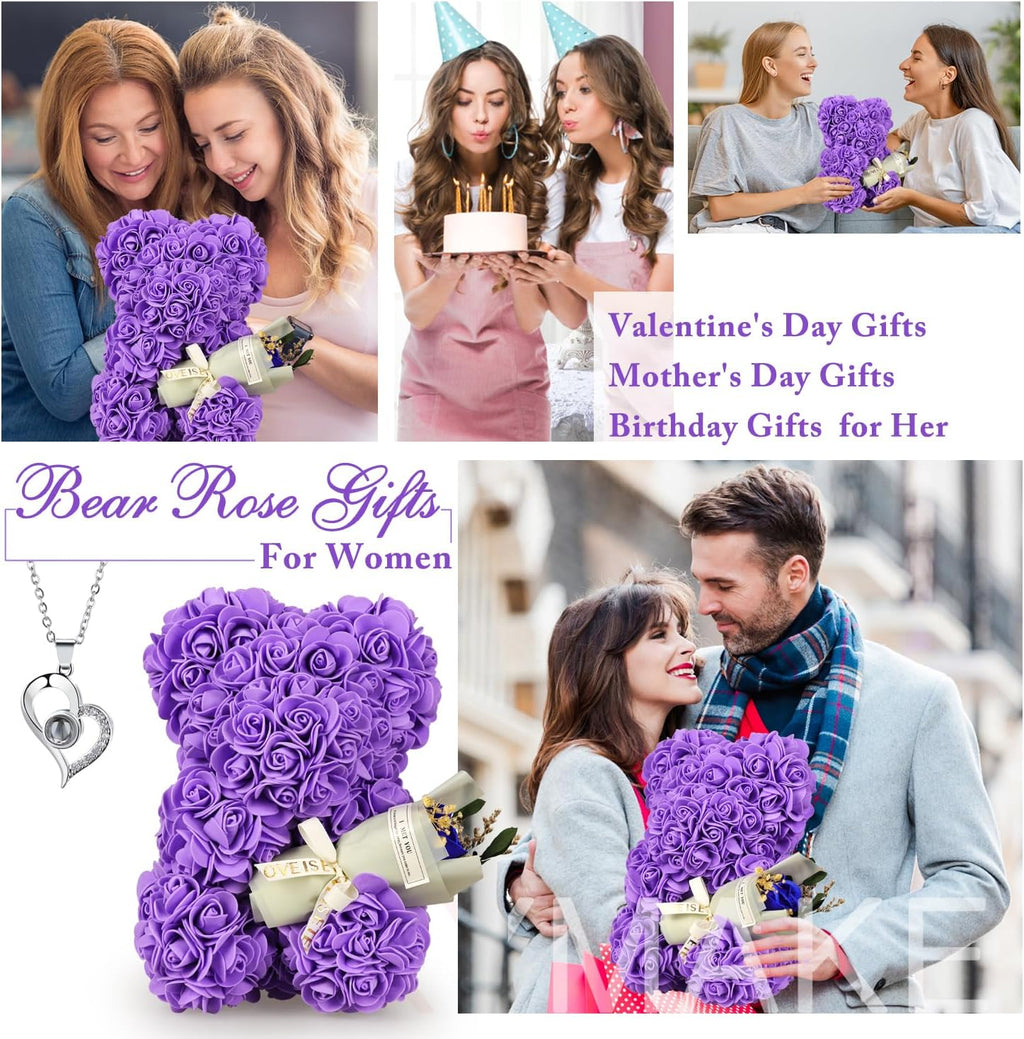 Rosenbaer Teddybaer mit Rosenblueten blau Geschenk fuer Frauen