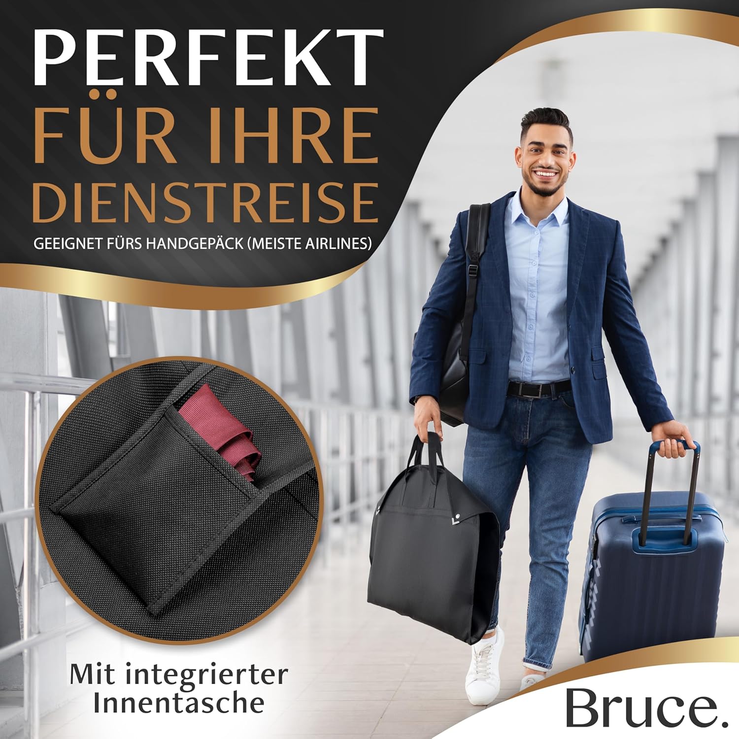 Bruce 2X Kleidersack Kurz 120x60 cm mit 1x Schuhbeutel Kleiderschutz