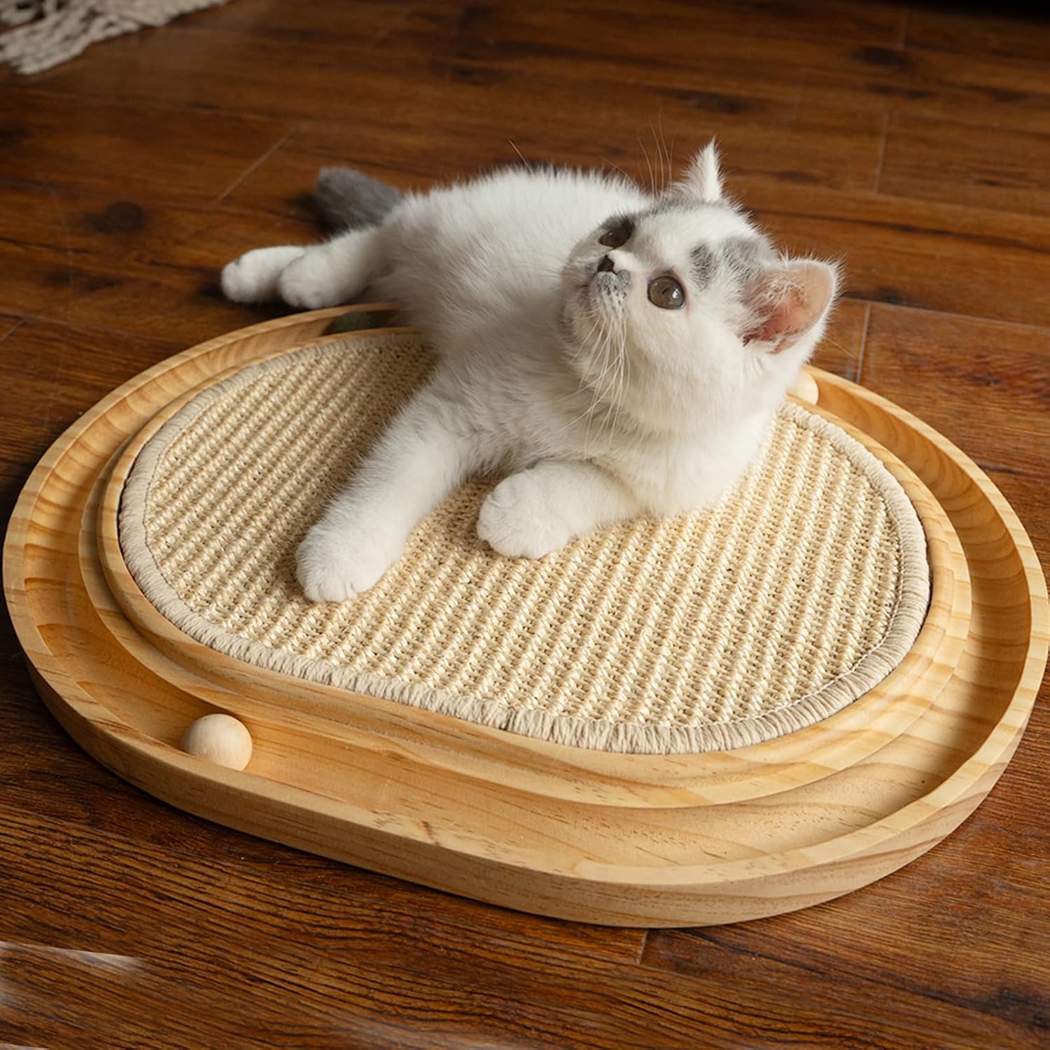 Katzen Kratzbrett Sisal 43x33cm Kratzmatte mit Spielzeug Catnip
